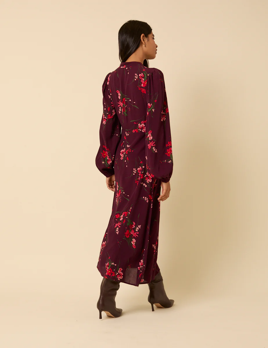 Burgundy Floral Long Sleeve Mila Midi Dress - Image 5