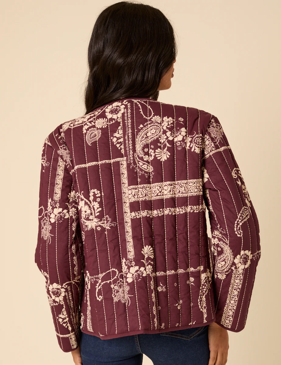 Burgundy Floral Reversible Quilted Jacket - Image 4