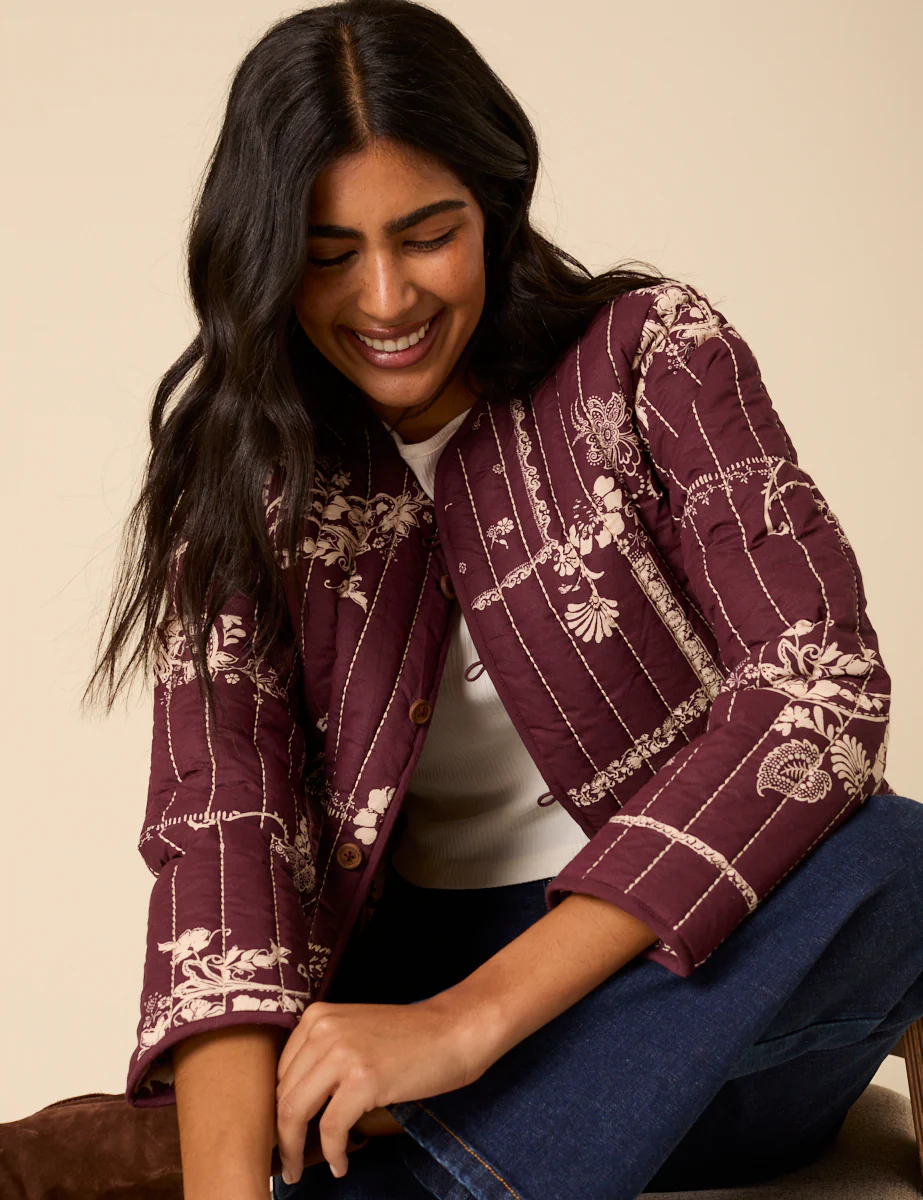 Burgundy Floral Reversible Quilted Jacket - Image 5