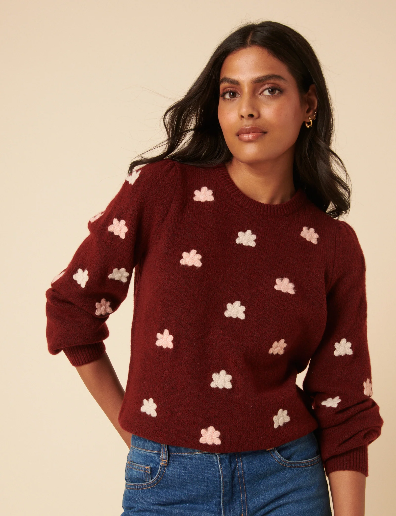 Burgundy Flower Embroidered Jumper - Image 4