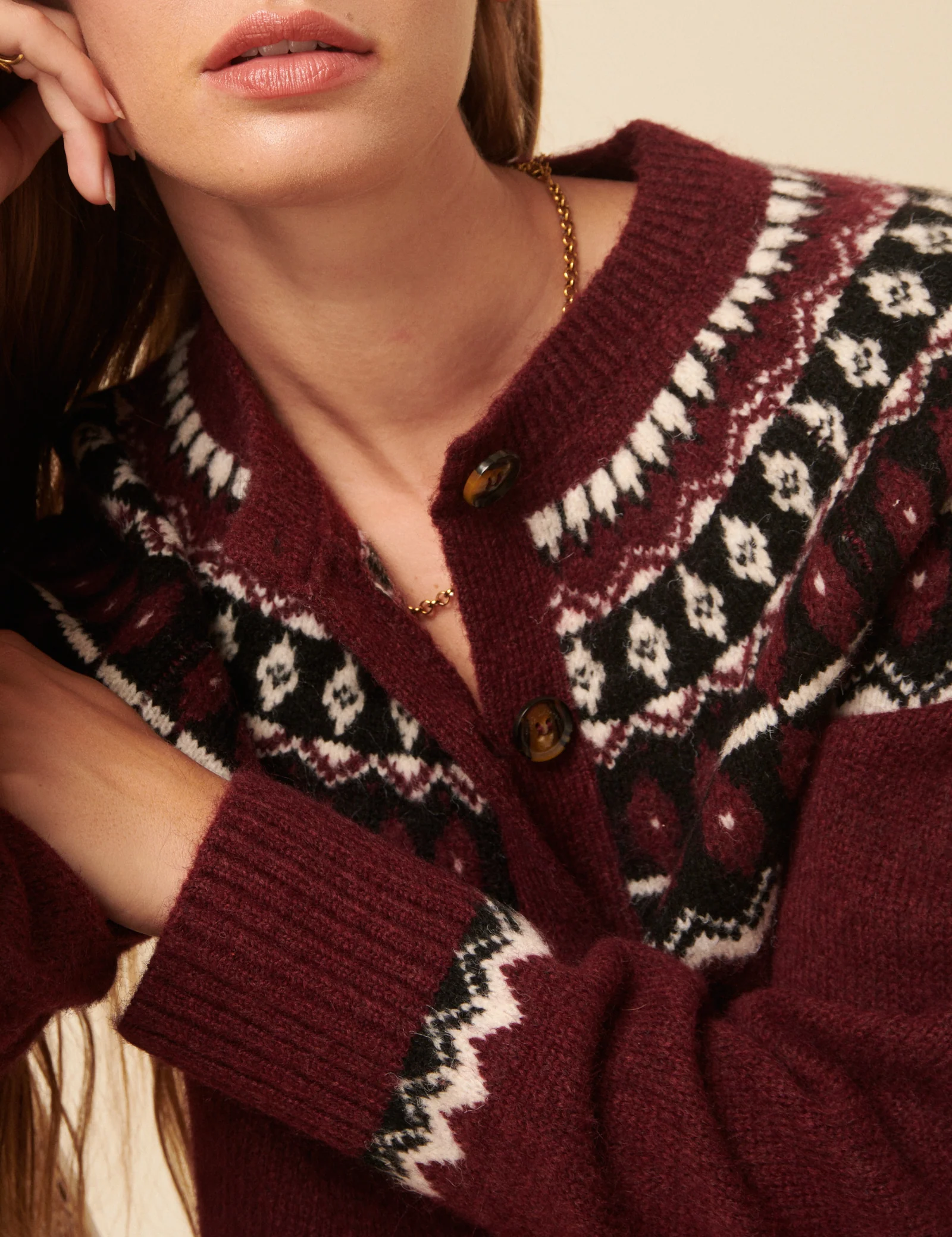 Burgundy Fair Isle Jumper - Image 4