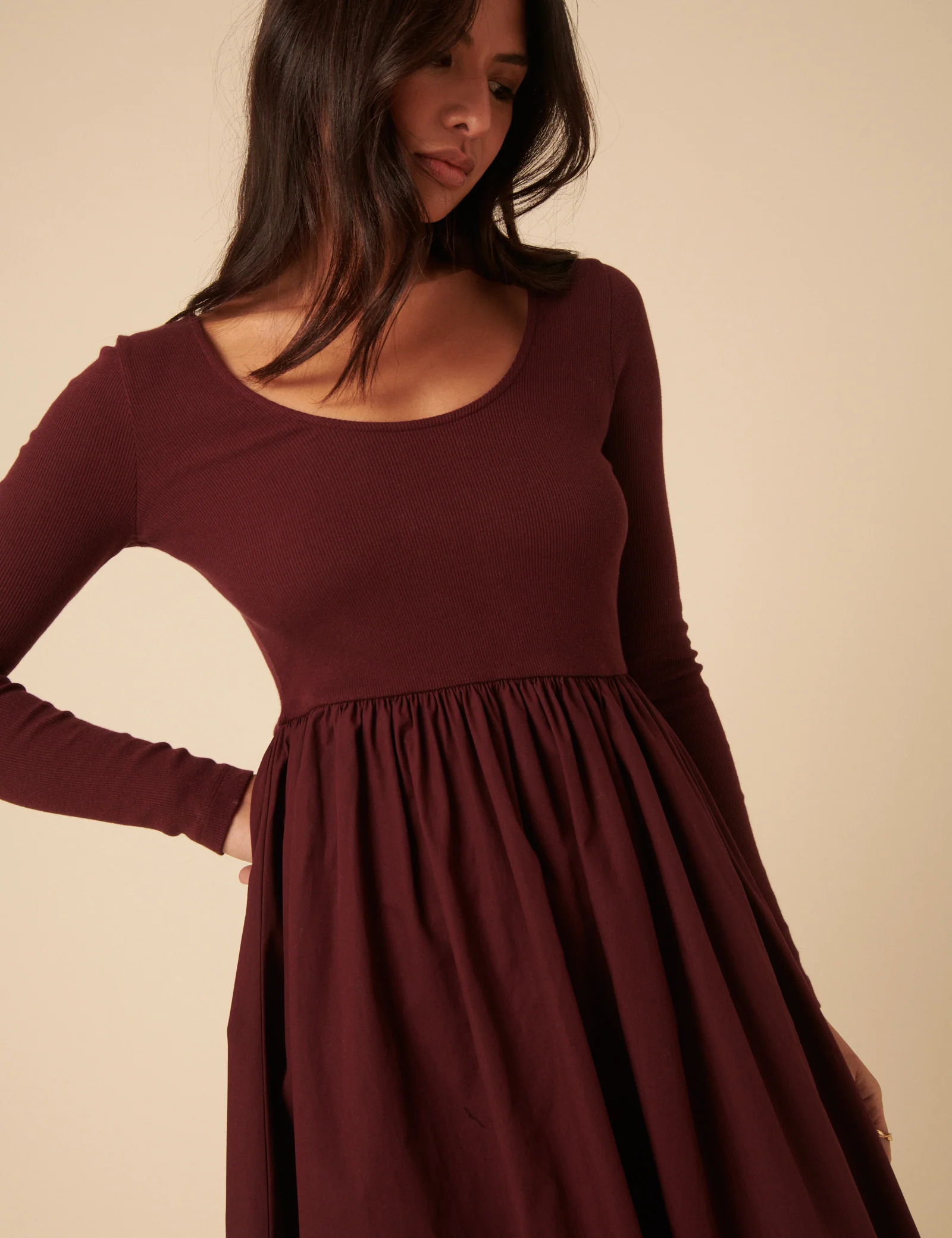 Burgundy Scoop Neck A-Line Midi Dress - Image 2