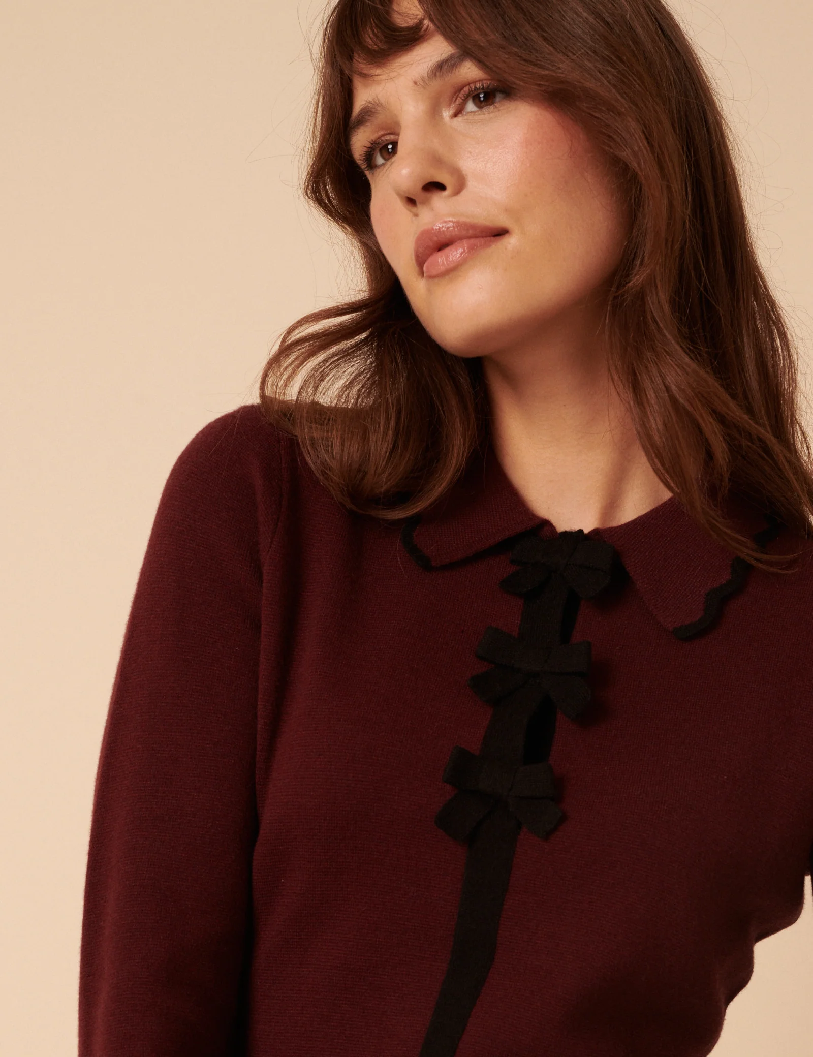 Burgundy Knitted Bow Front Mini Dress - Image 2