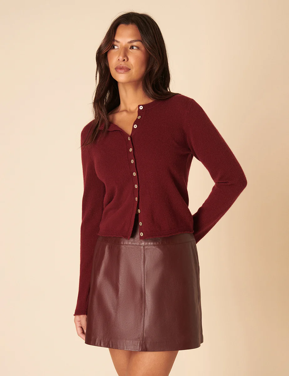 Burgundy Leather Mini Skirt - Image 5
