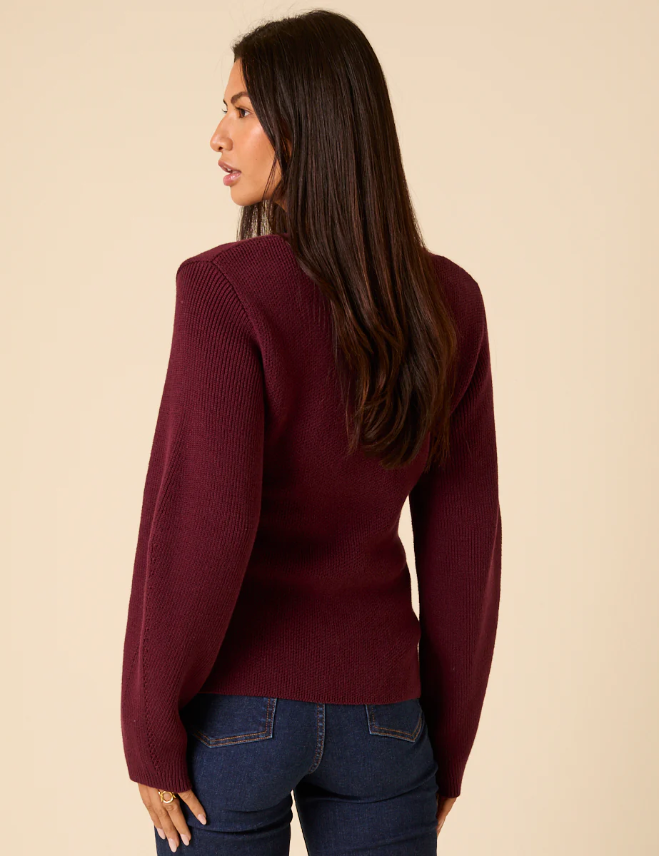 Burgundy Longline Balloon Sleeve Cardigan - Image 5