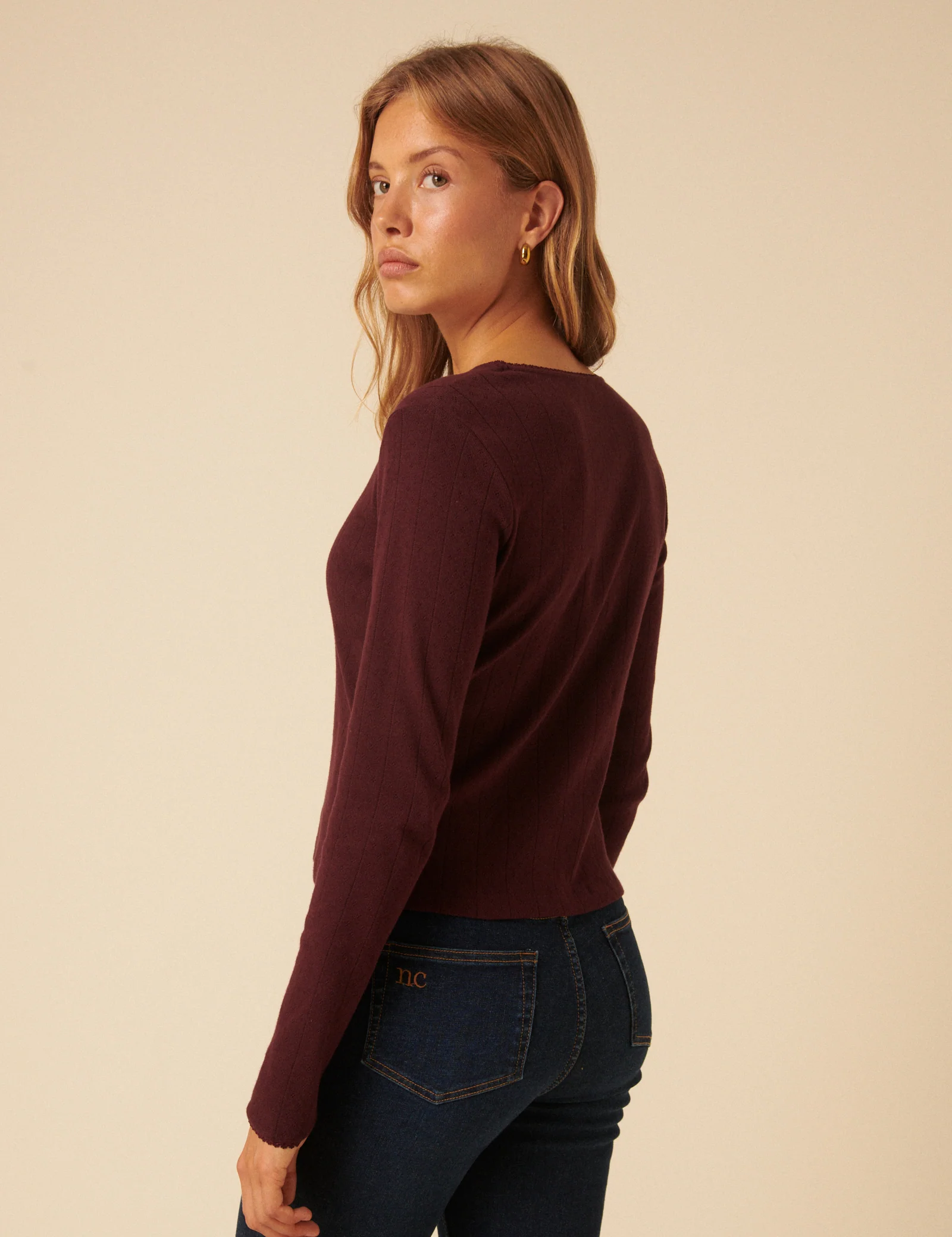 Burgundy Pointelle Cardigan - Image 5