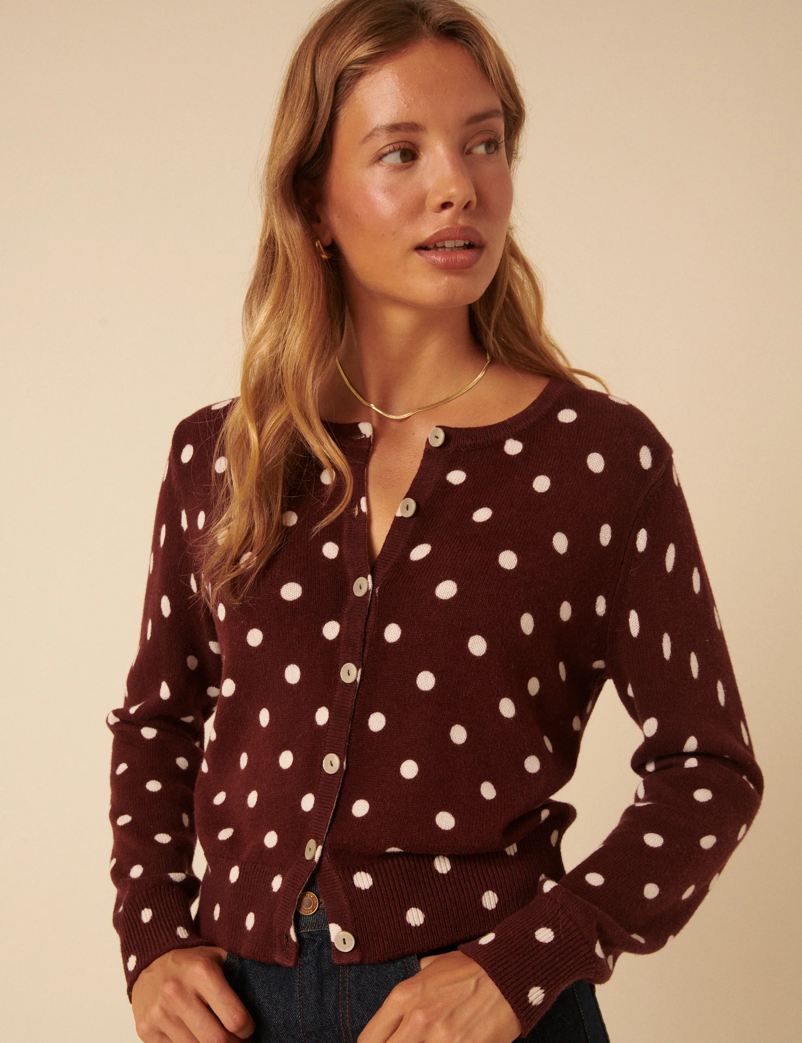 Brown Polka Dot Cardigan - Image 2