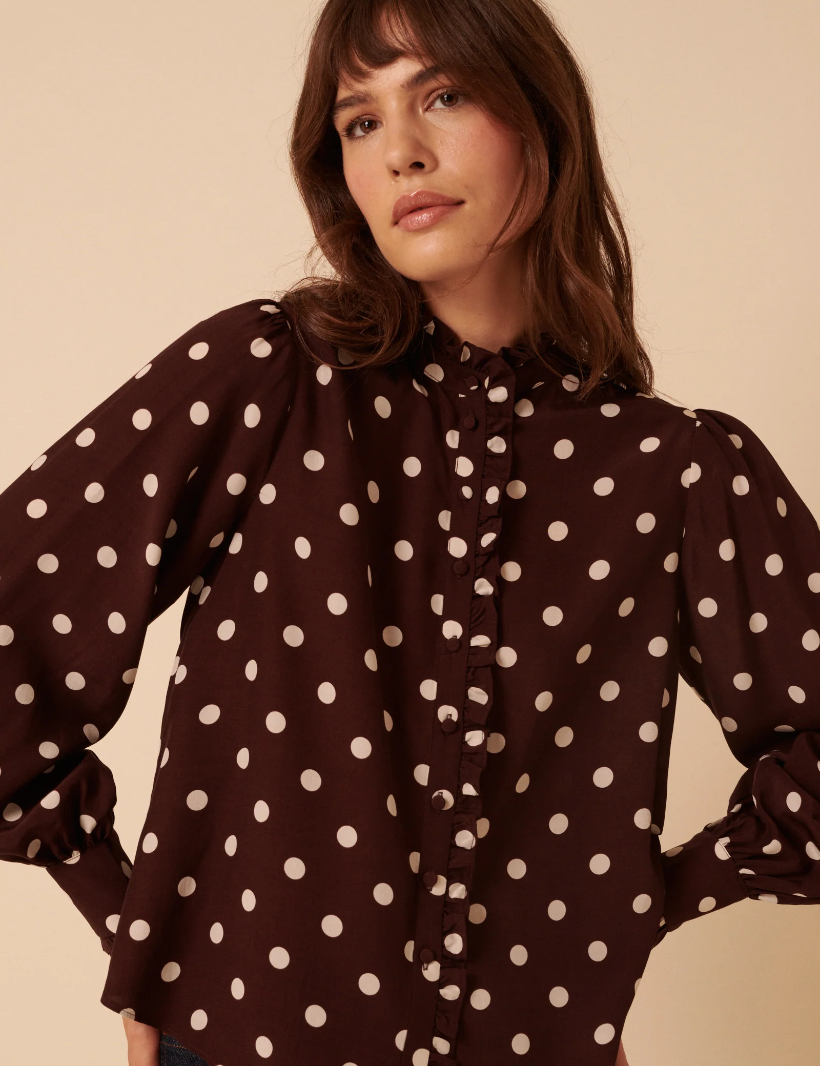 Burgundy Polka Dot Frill Blouse - Image 4