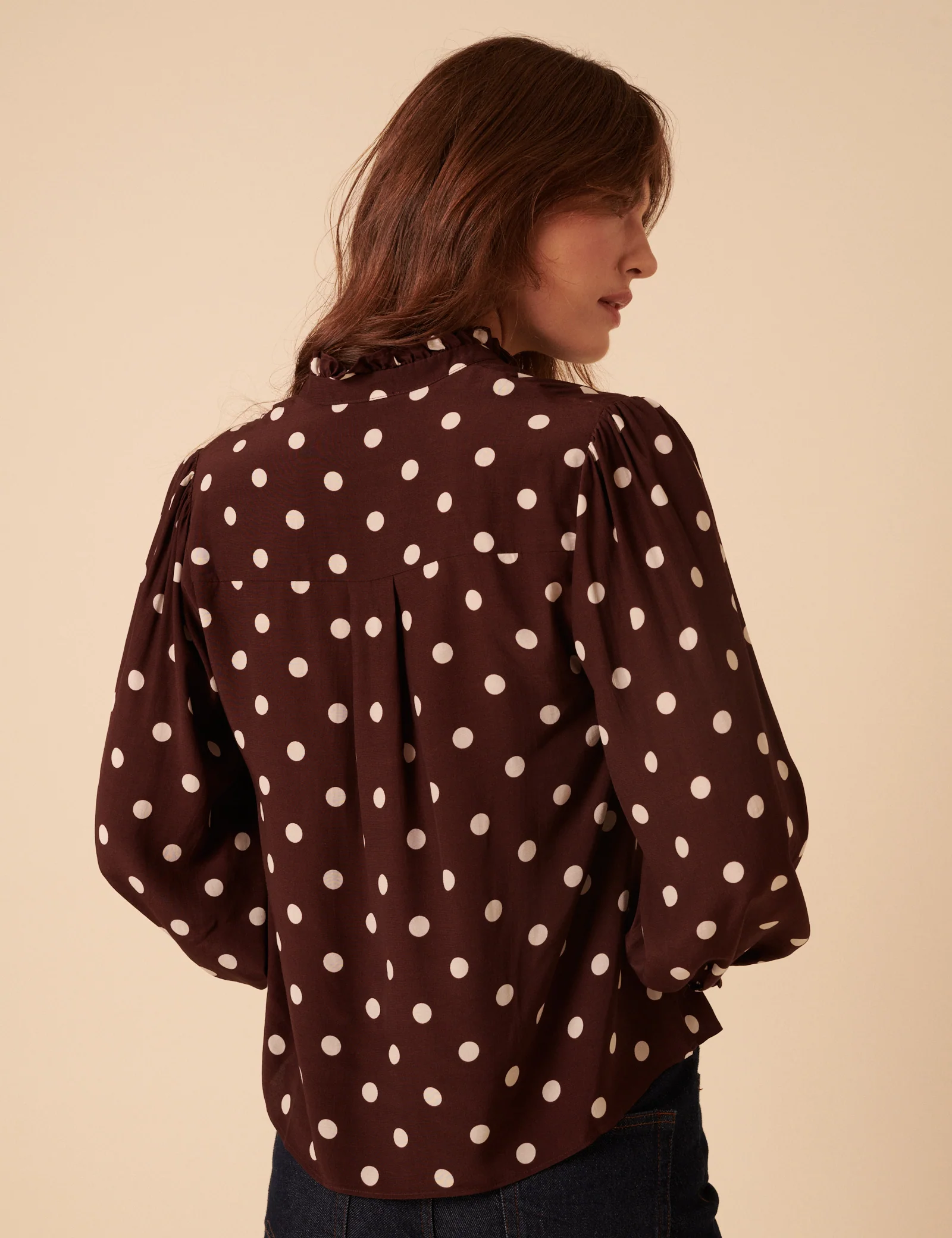 Burgundy Polka Dot Frill Blouse - Image 5