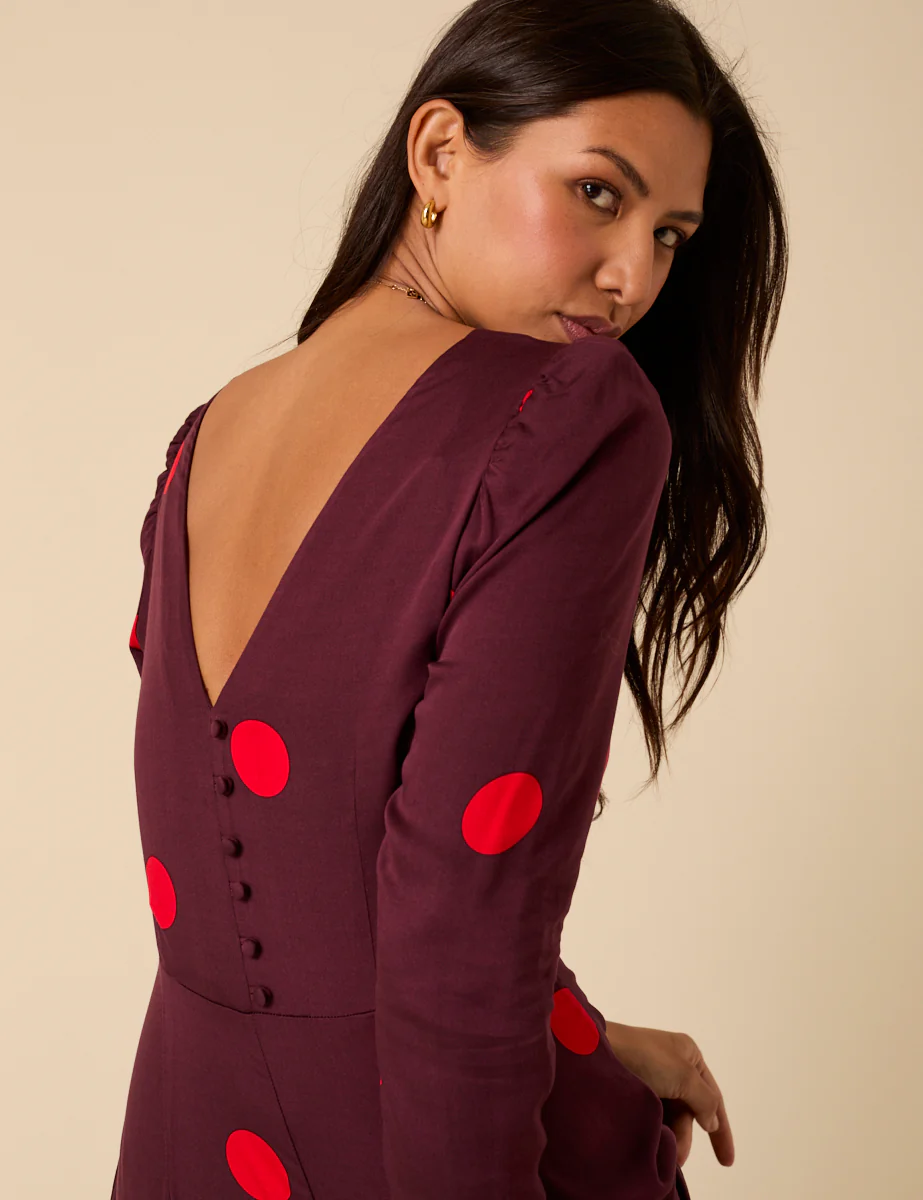 Burgundy Polka Dot Midi Dress - Image 4