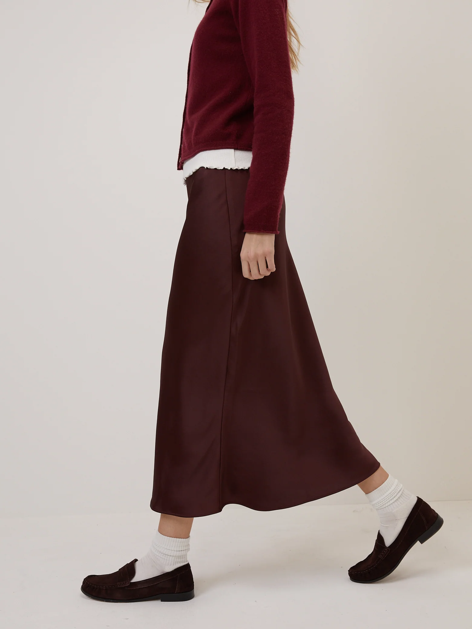 Burgundy Satin Mila Midi Slip Skirt - Image 2