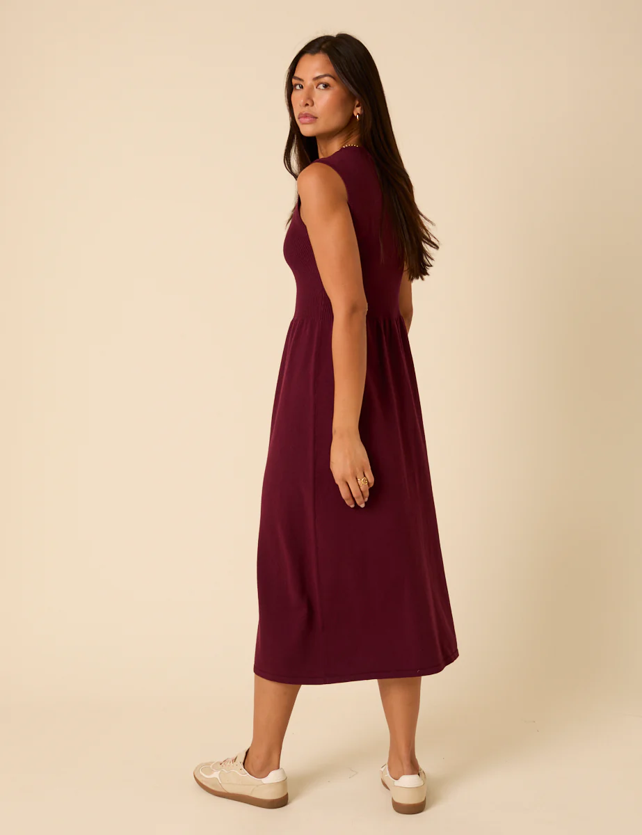 Burgundy Sleeveless Knitted Midi Dress - Image 5