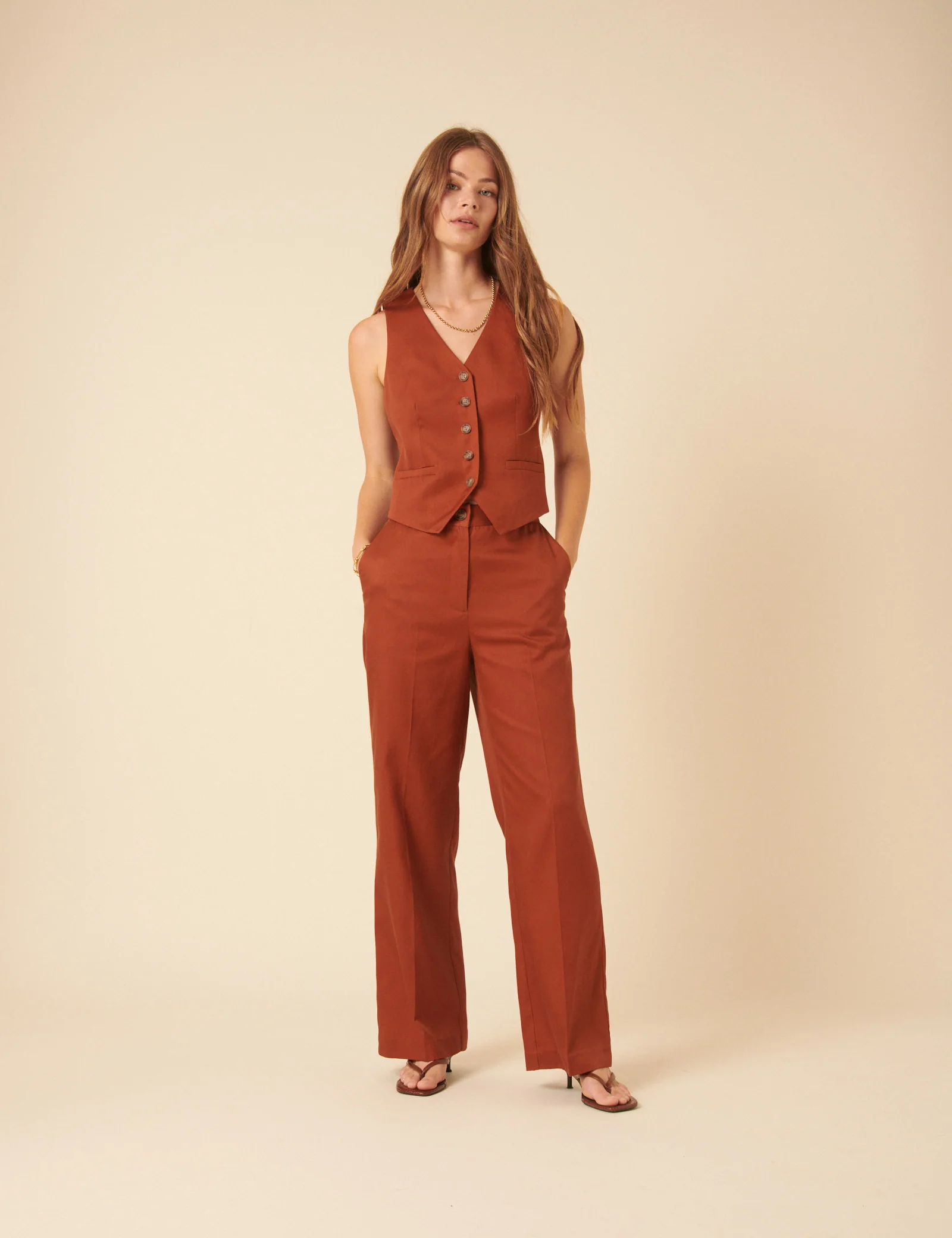 Burnt Orange Tailored Trousers - Image 3