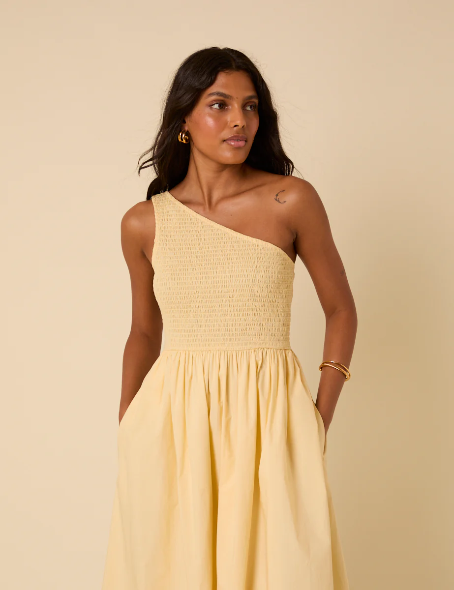 Butter Yellow Asymmetrical Georgia Midaxi Dress - Image 2