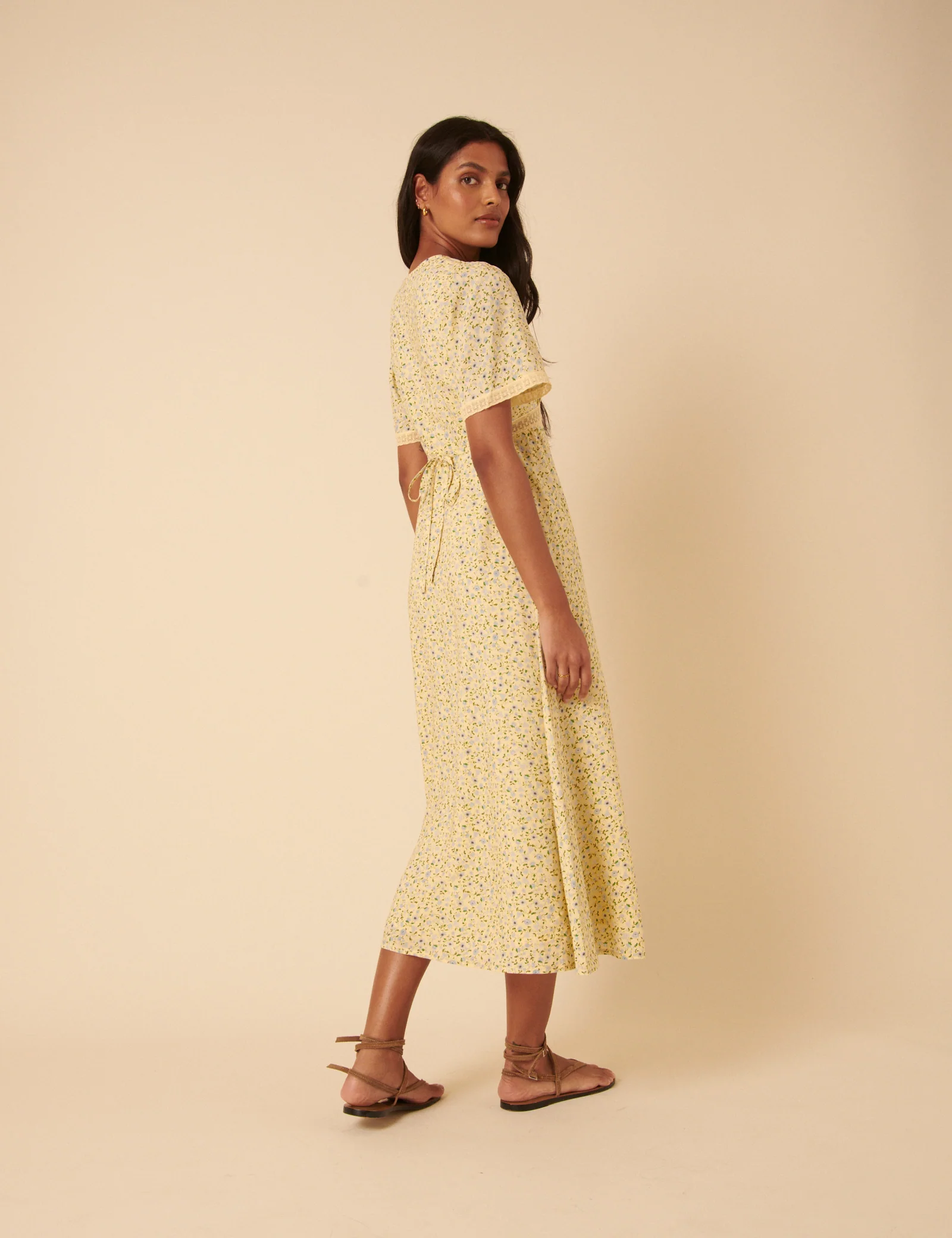 Butter Yellow Ditsy Floral Kharian Midi Dress - Image 5