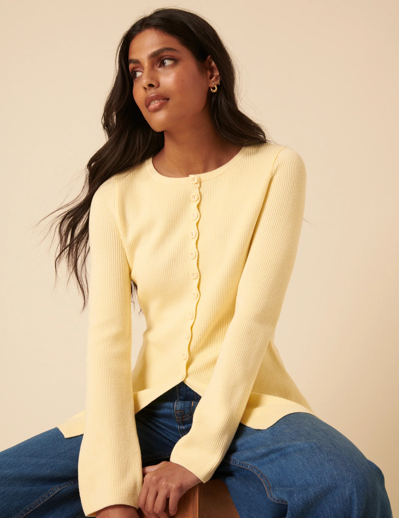 Butter Yellow Ribbed Longline Cardigan - Image 4
