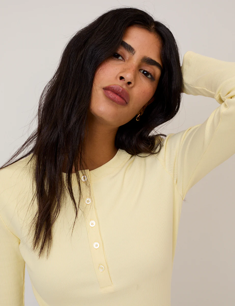 Butter Yellow Ribbed Crew Neck Top - Image 3