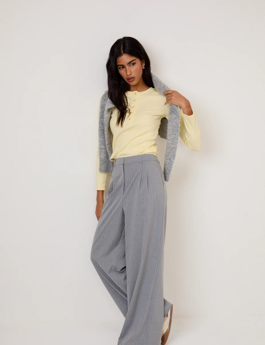 Butter Yellow Ribbed Crew Neck Top - Image 4