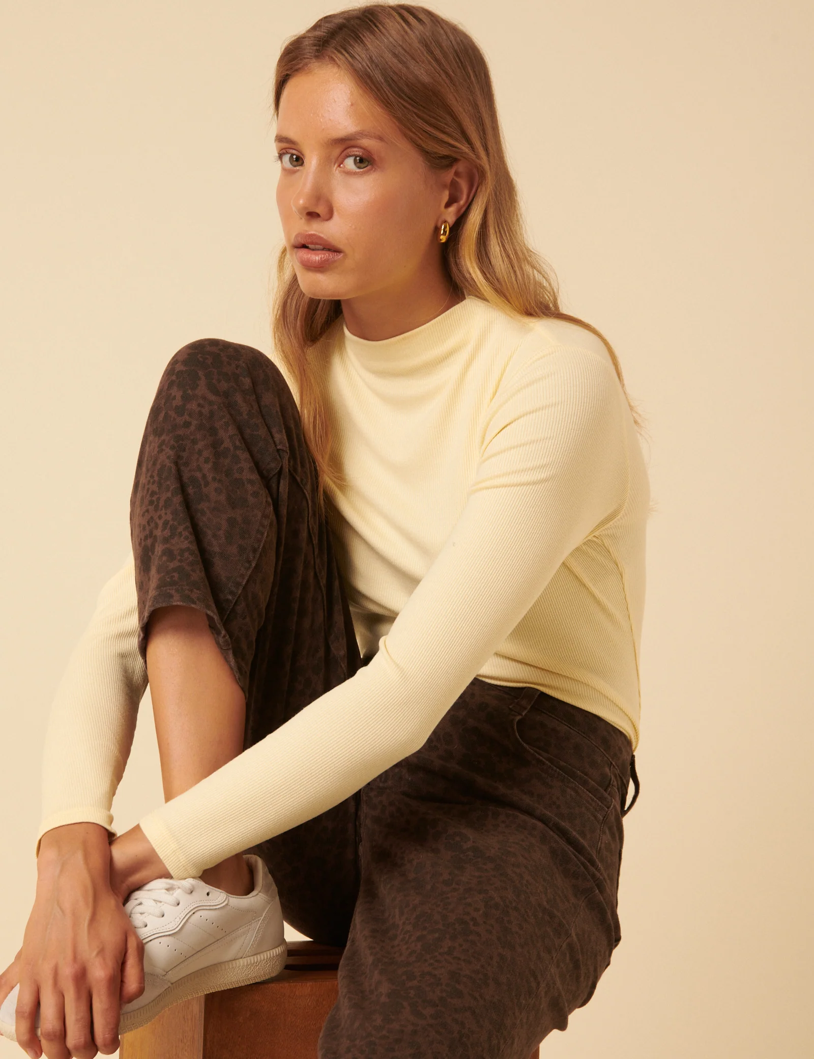Butter Yellow Ribbed High Neck Long Sleeve Top - Image 4