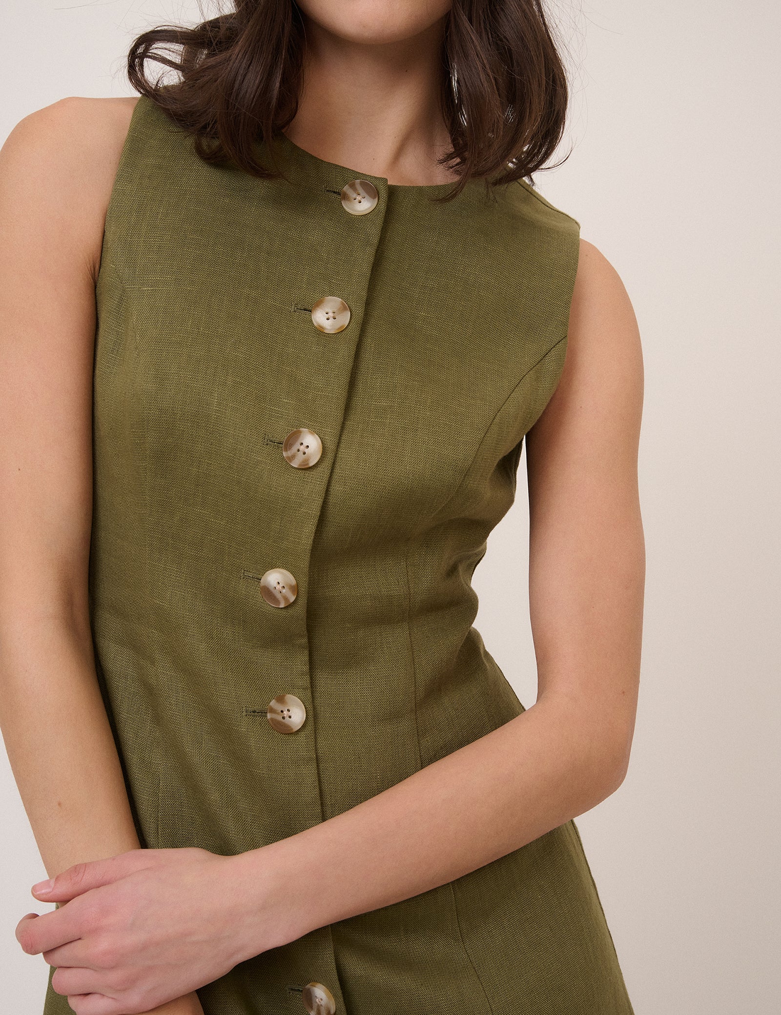 Green Button Front Tailored Mini Dress - Image 2