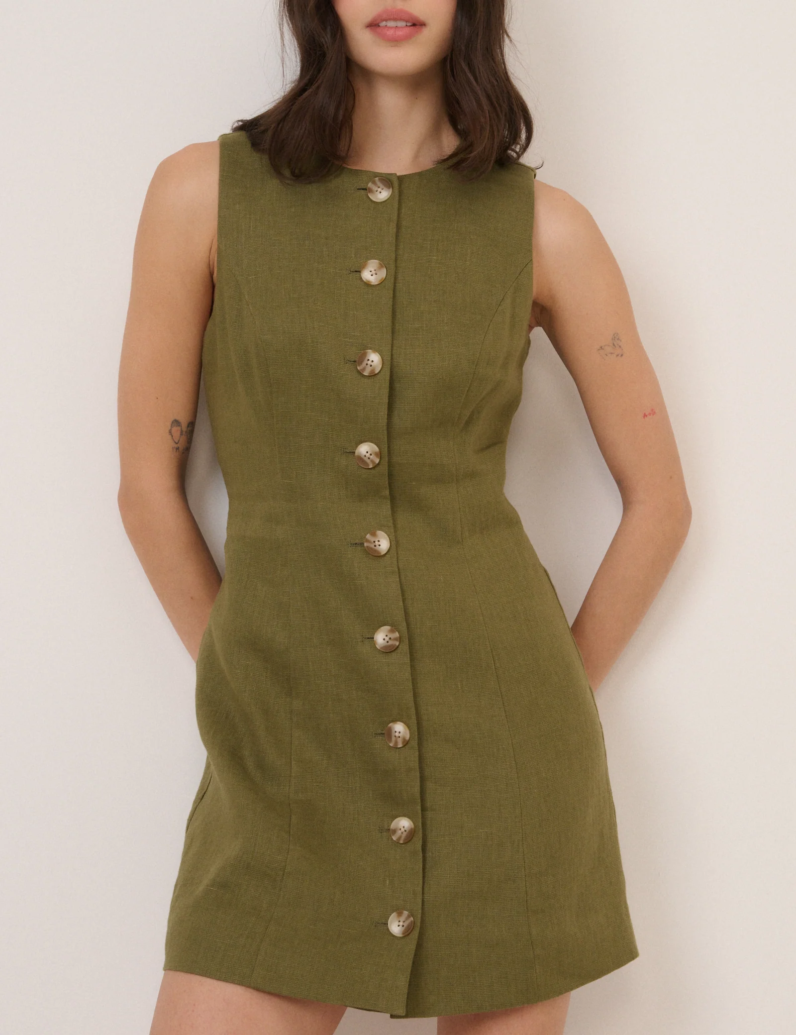 Green Button Front Tailored Mini Dress - Image 3