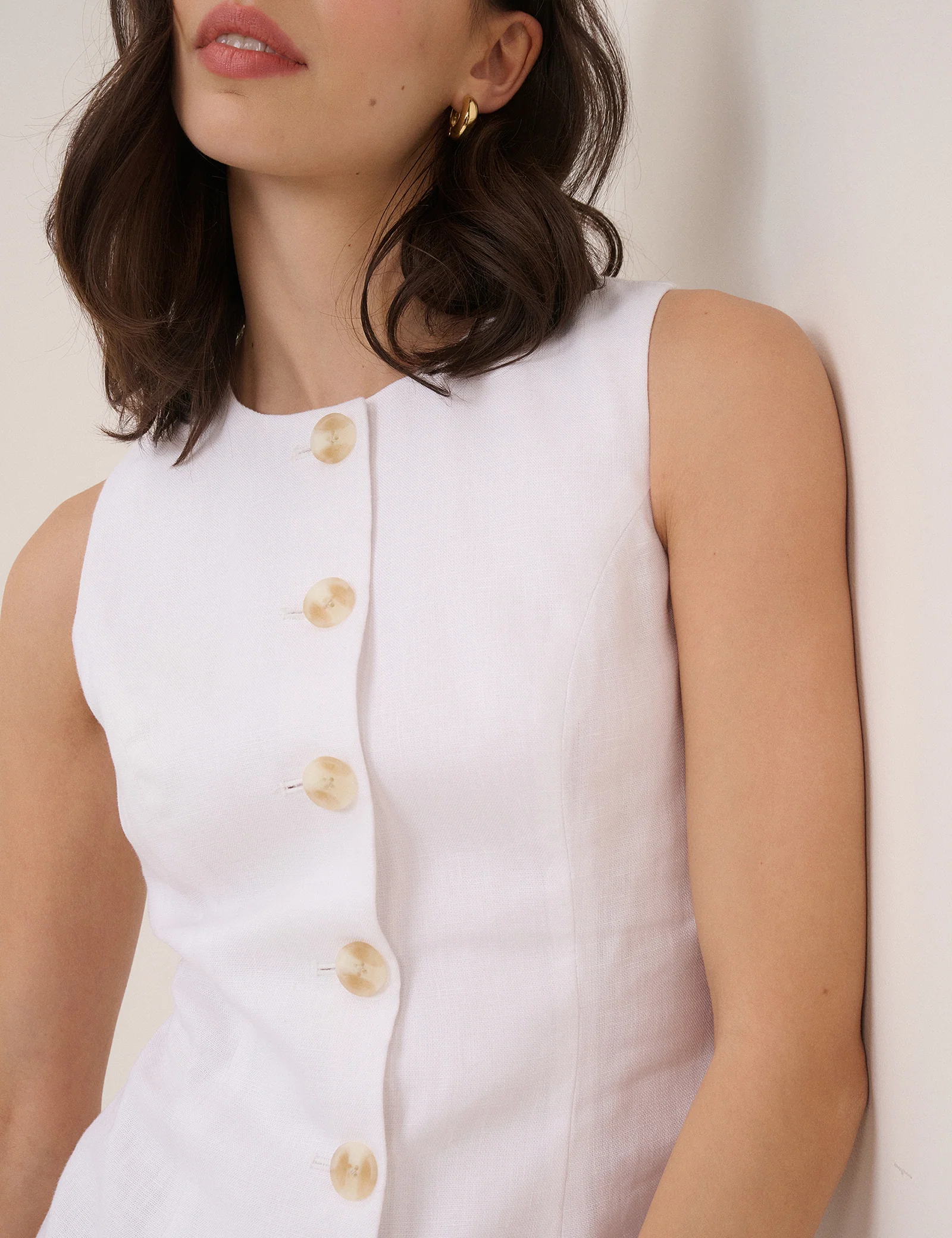 White Button Front Tailored Mini Dress - Image 2