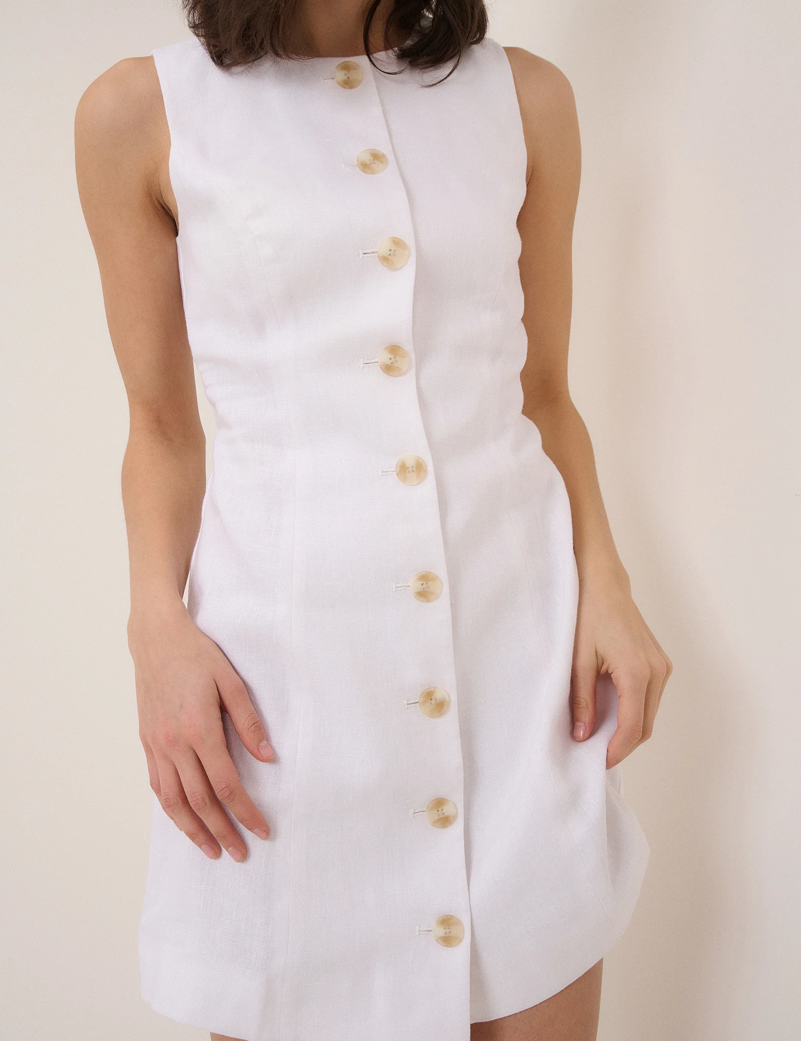 White Button Front Tailored Mini Dress - Image 3