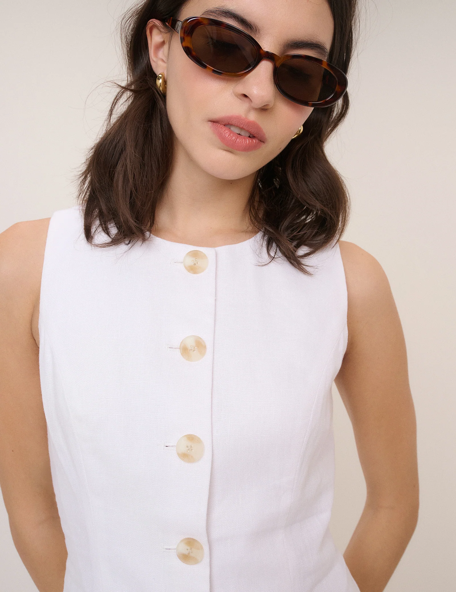 White Button Front Tailored Mini Dress - Image 4