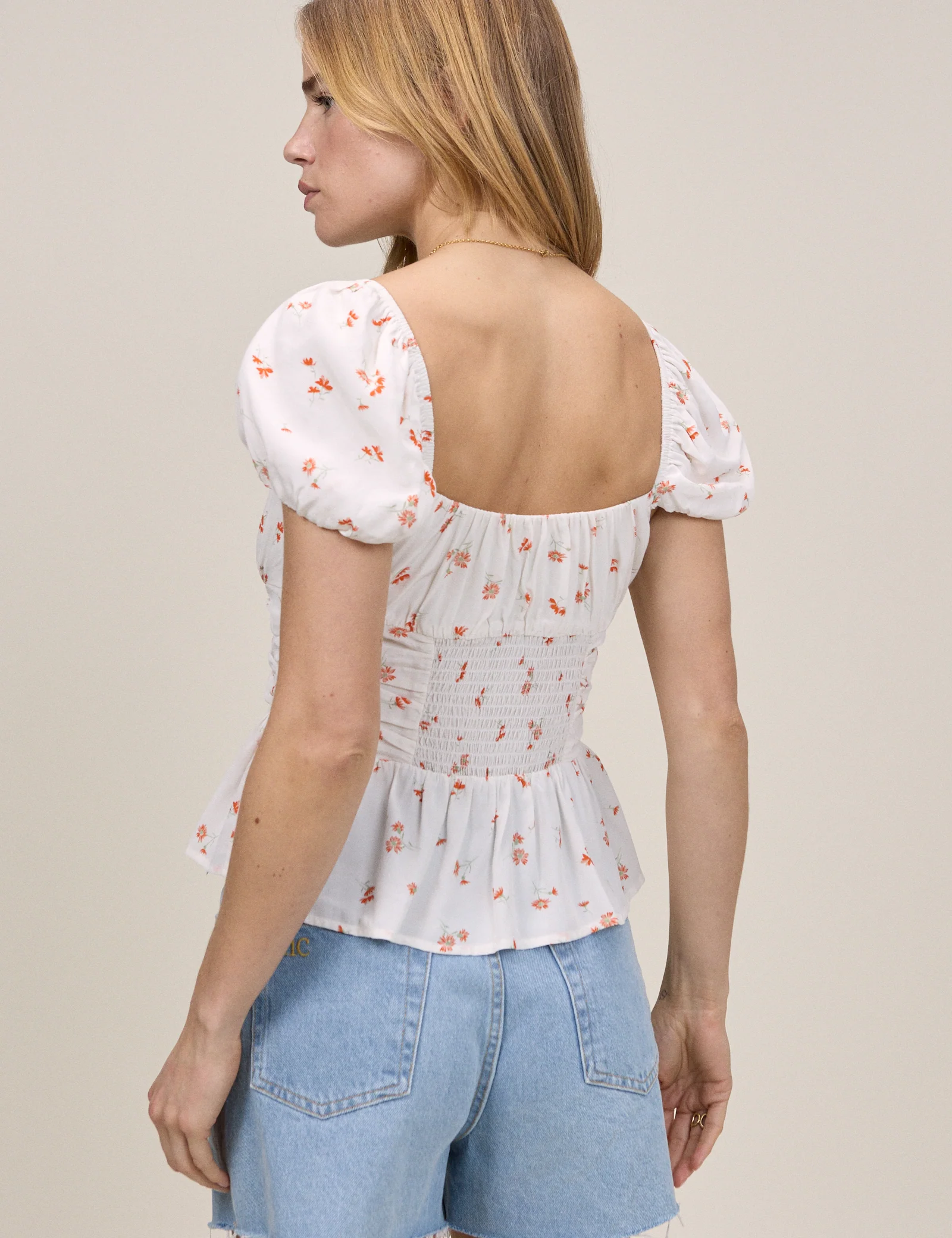 White Floral Ruched Top - Image 5