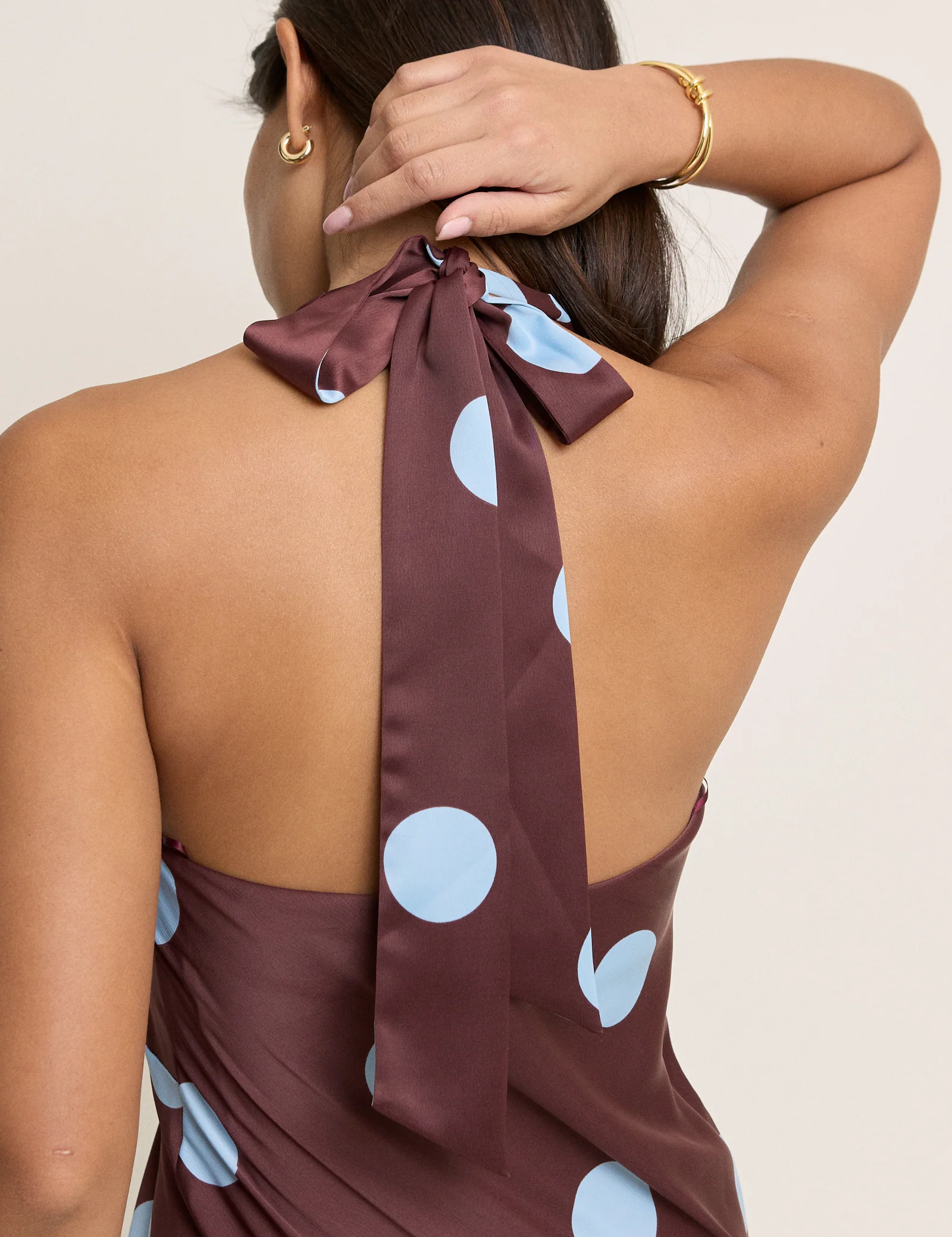 Brown Polka Dot Cali Halter Neck Midaxi Dress - Image 5
