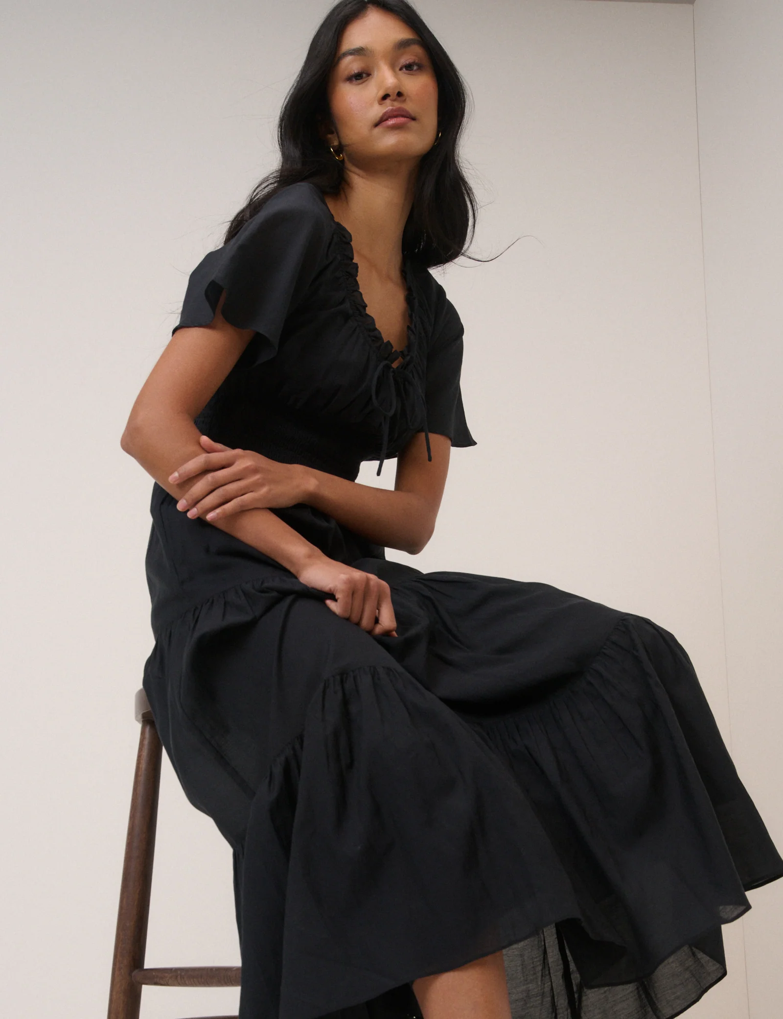 Black Tiered Caliope Midi Dress - Image 4