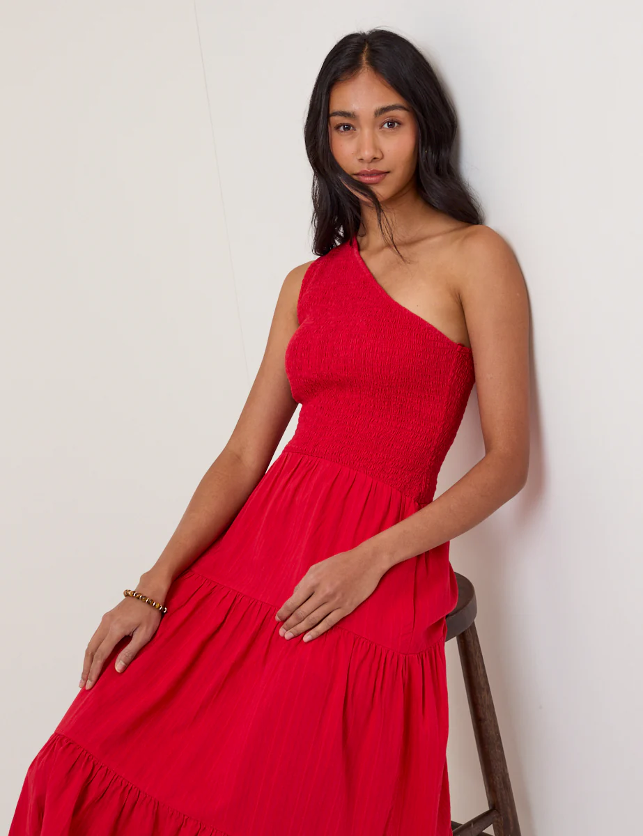 Red One Shoulder Cecilia Midi Dress - Image 2