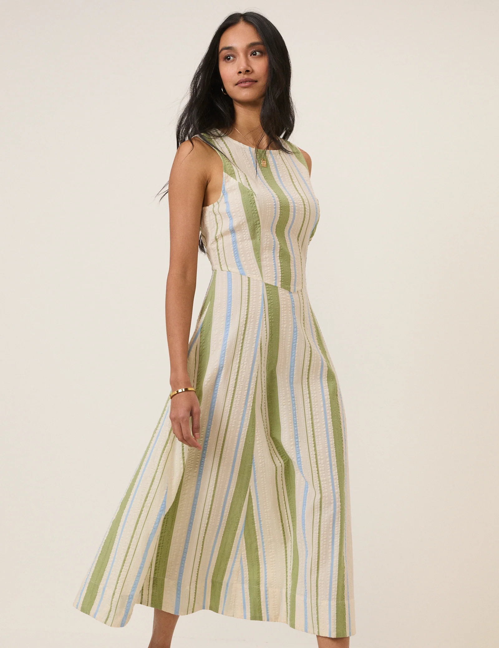 Green & Blue Striped Cedar Midi Dress - Image 2