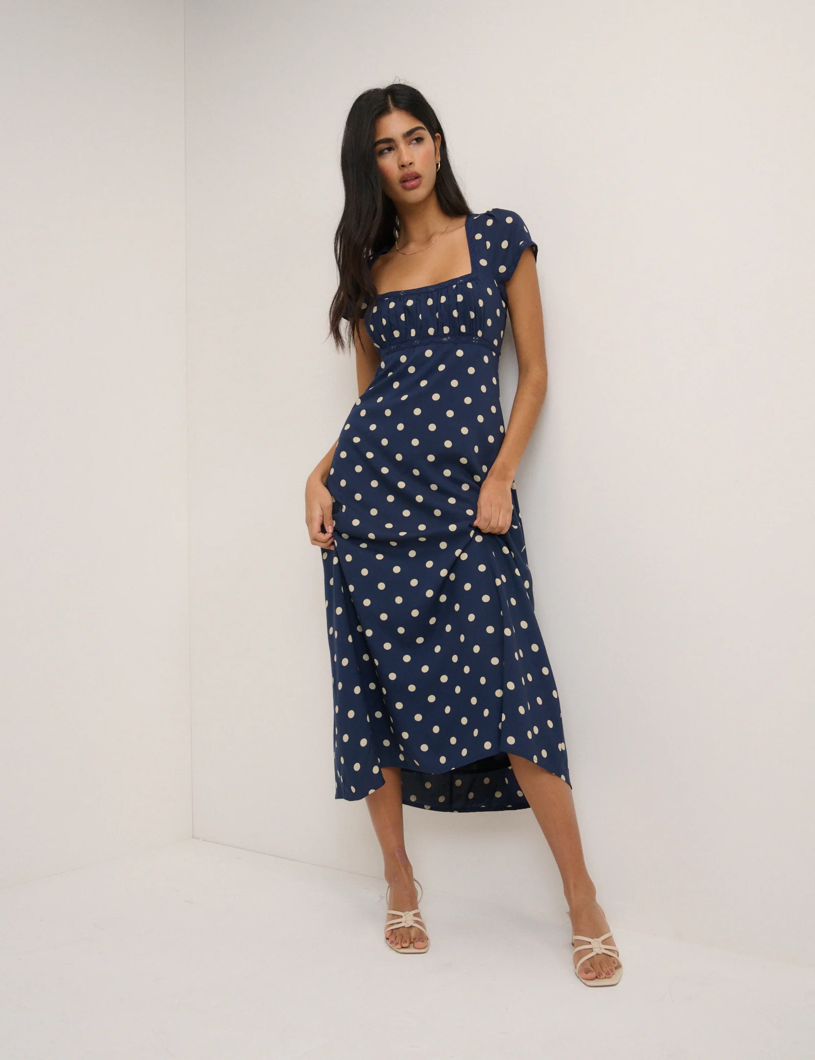 Navy Polka Dot Charlotte Midi Dress - Image 4