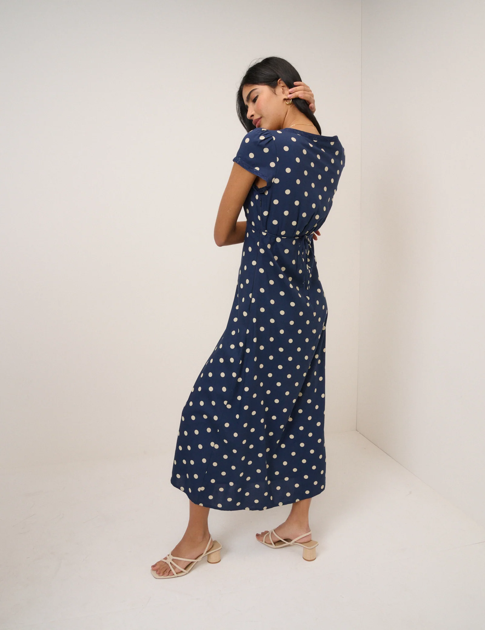 Navy Polka Dot Charlotte Midi Dress - Image 5