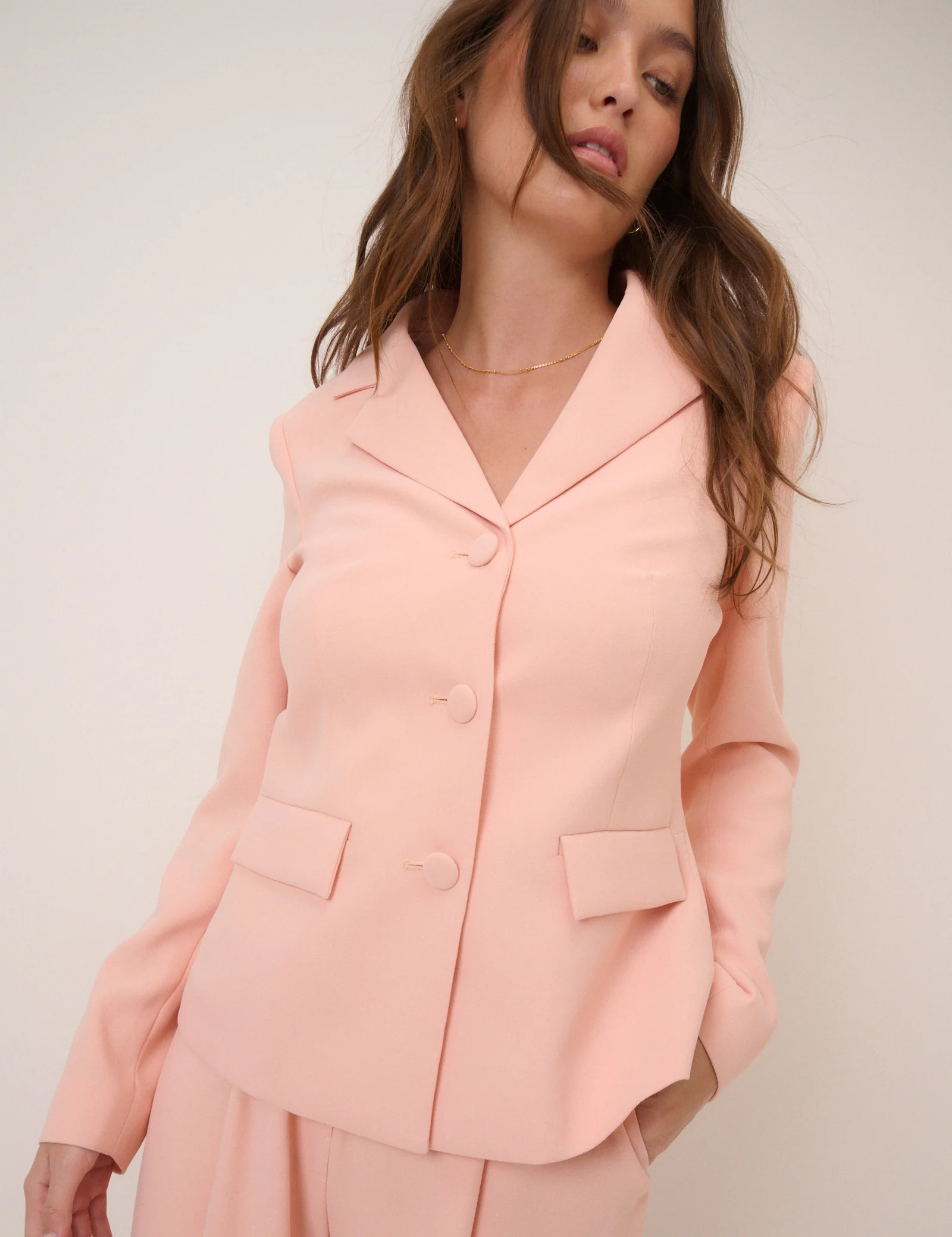 Peach Cinched Waist Crepe Blazer - Image 4