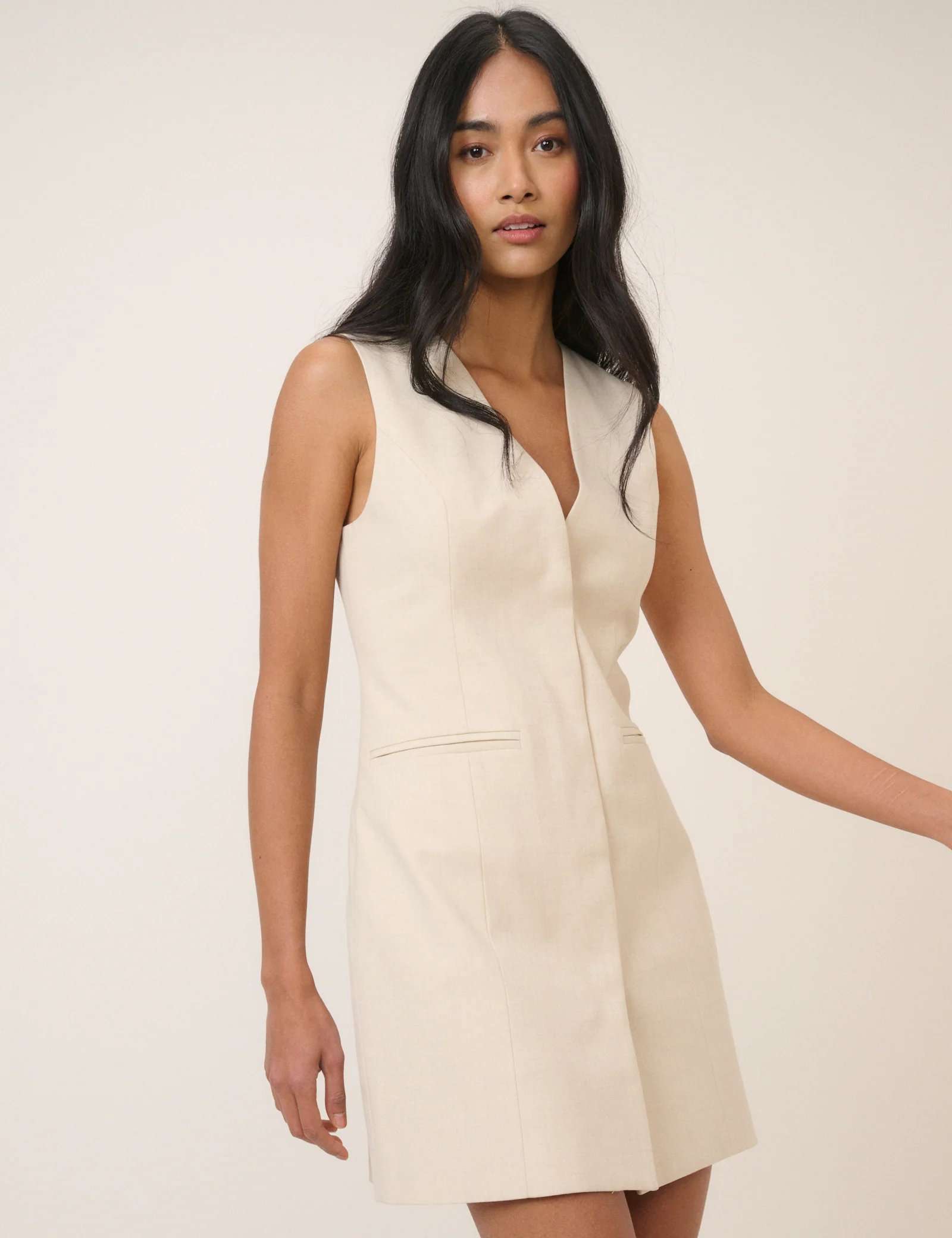 Cream Tailored Sleeveless Mini Dress - Image 4