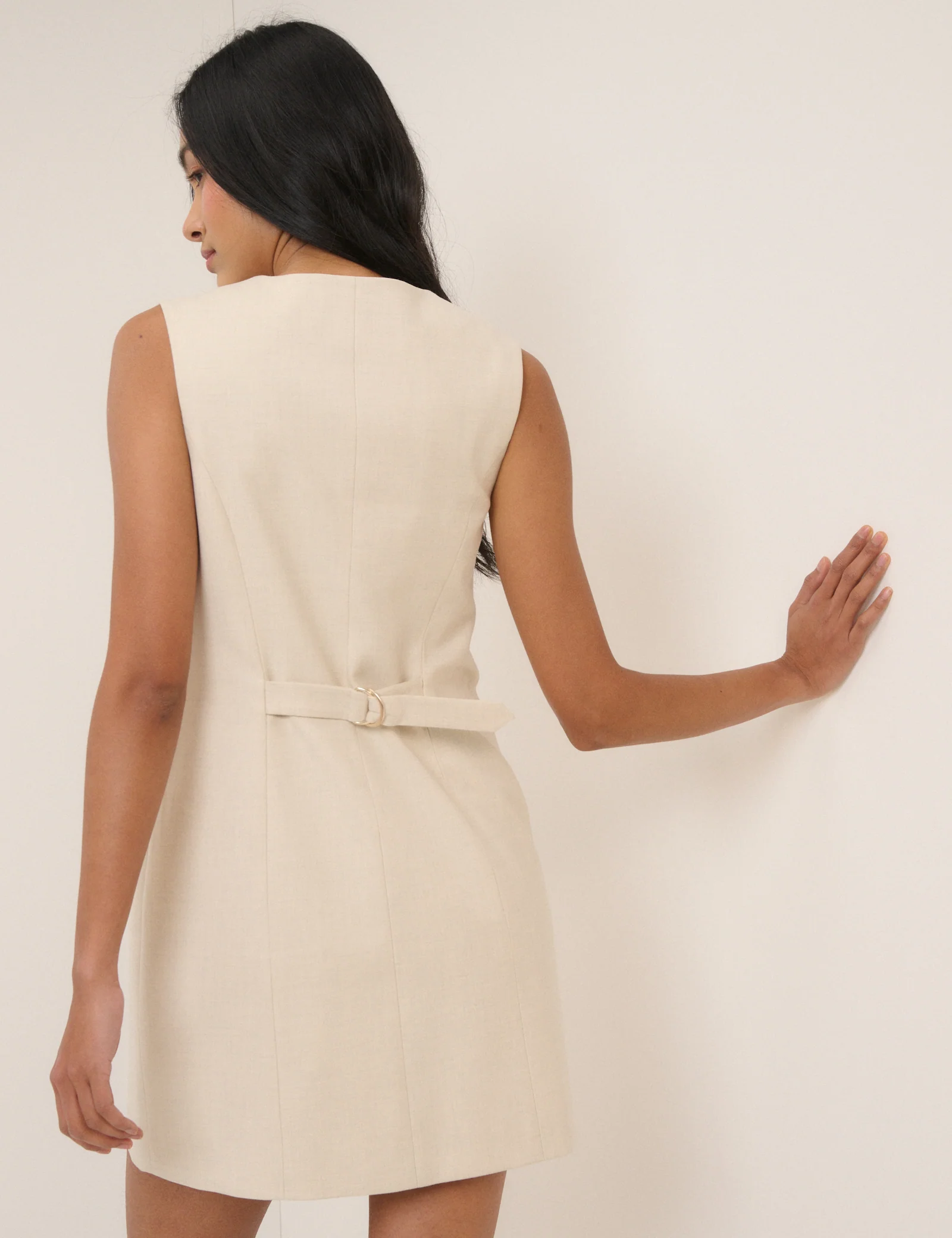 Cream Tailored Sleeveless Mini Dress - Image 5