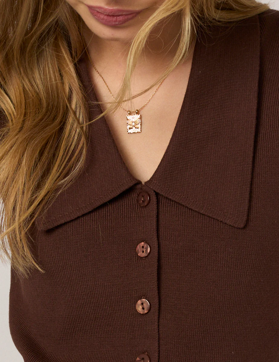 Brown Knitted Collared Waistcoat - Image 3