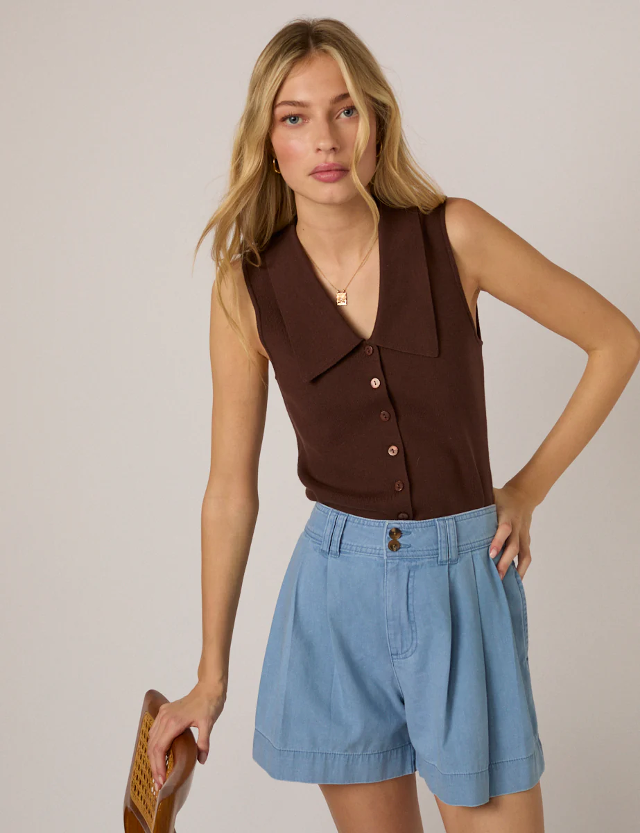 Brown Knitted Collared Waistcoat - Image 4