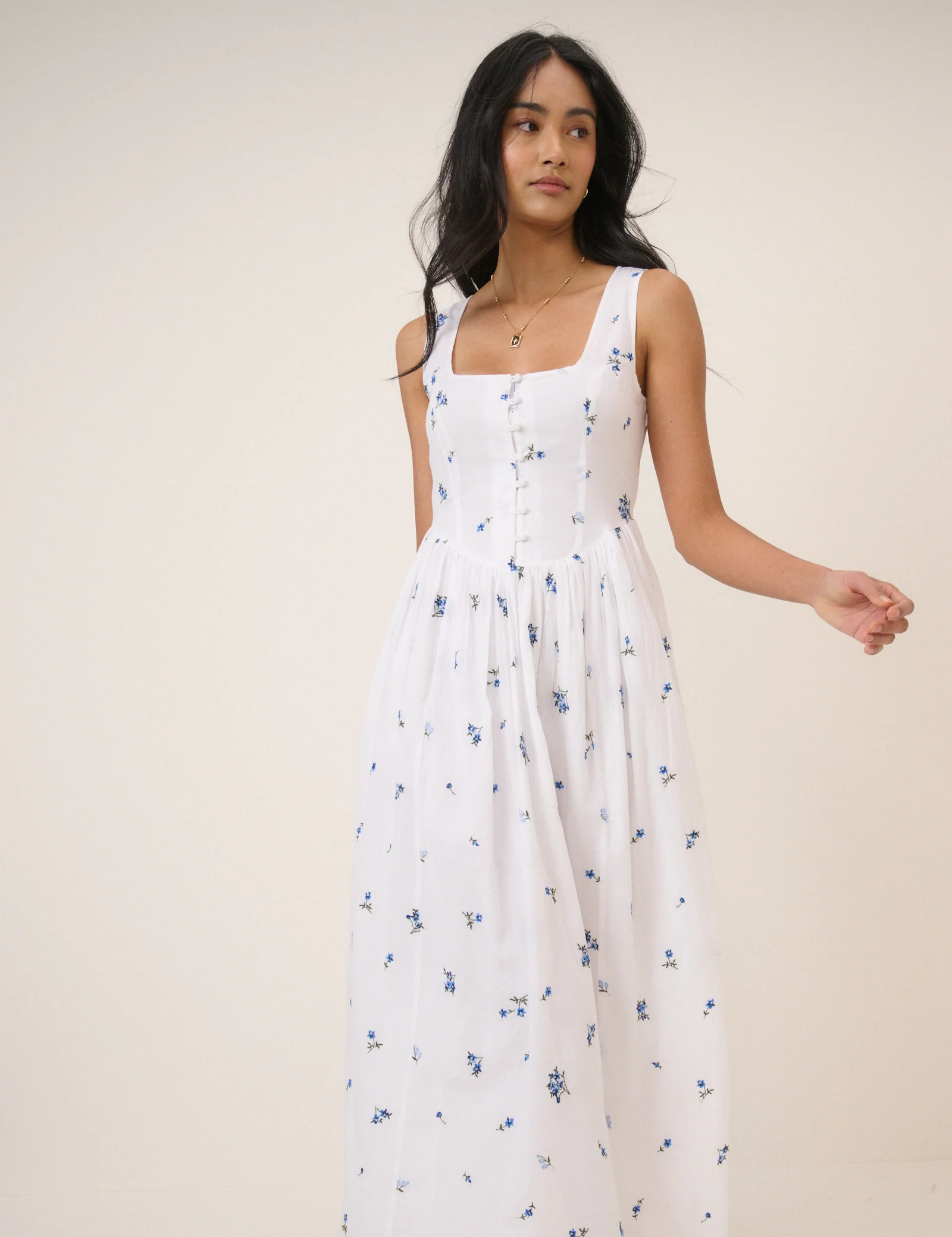 White Floral Cora Midi Dress - Image 4