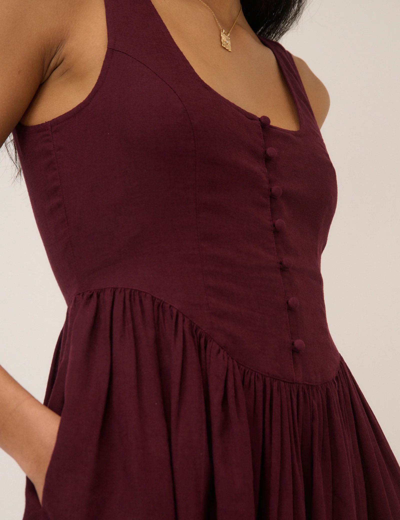 Plum Linen-blend Cora Midi Dress - Image 4