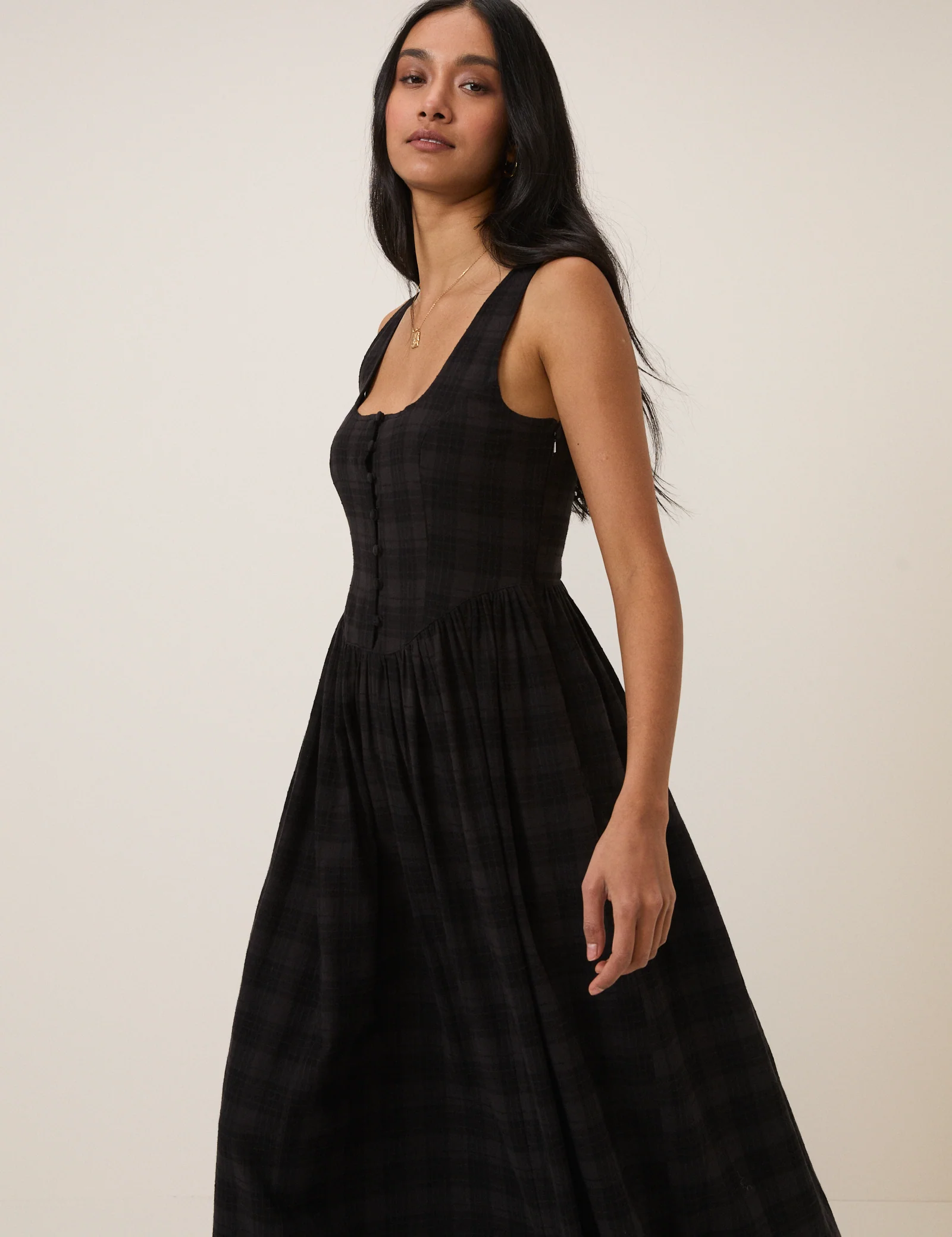 Black Check Cora Midi Dress - Image 3