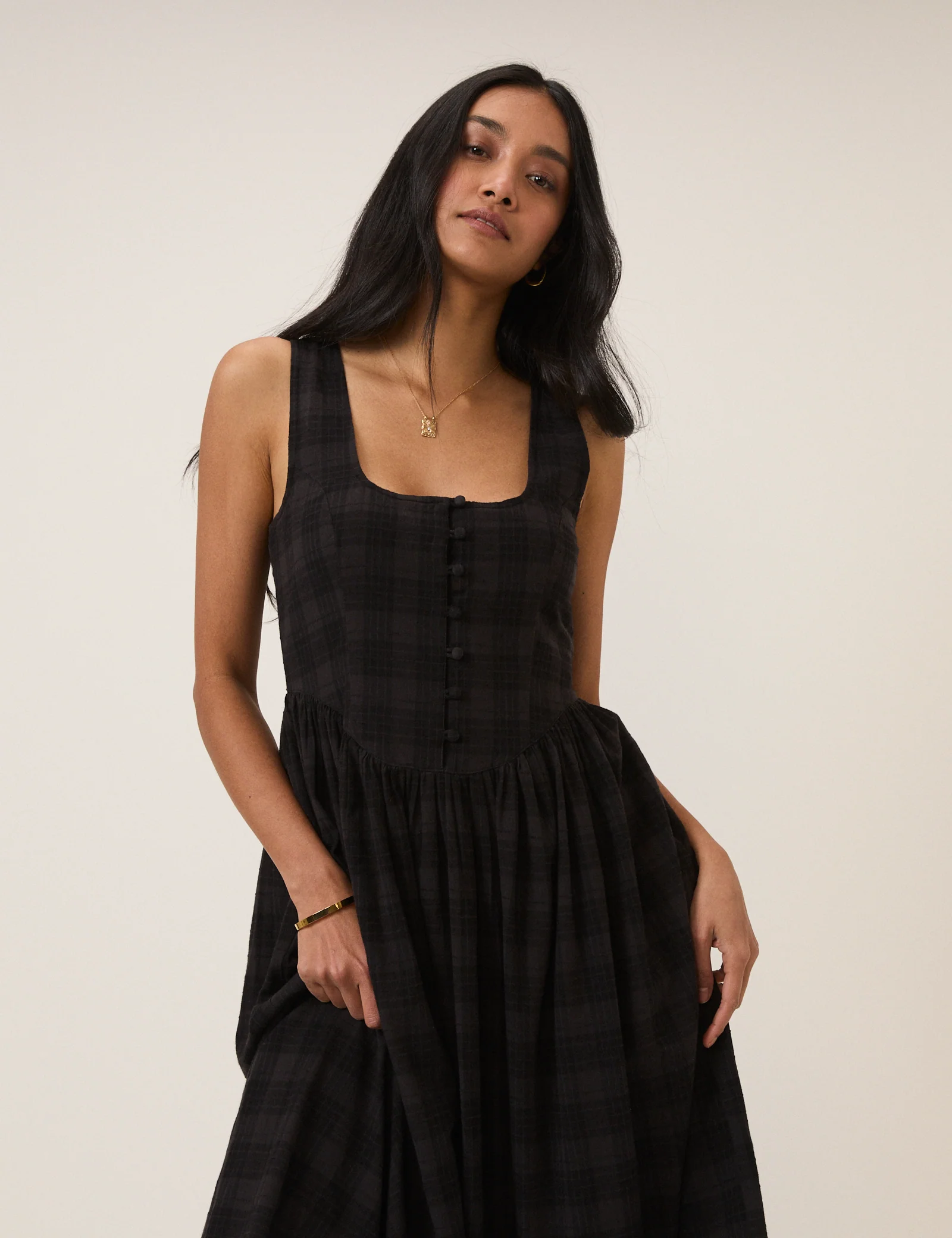 Black Check Cora Midi Dress - Image 4