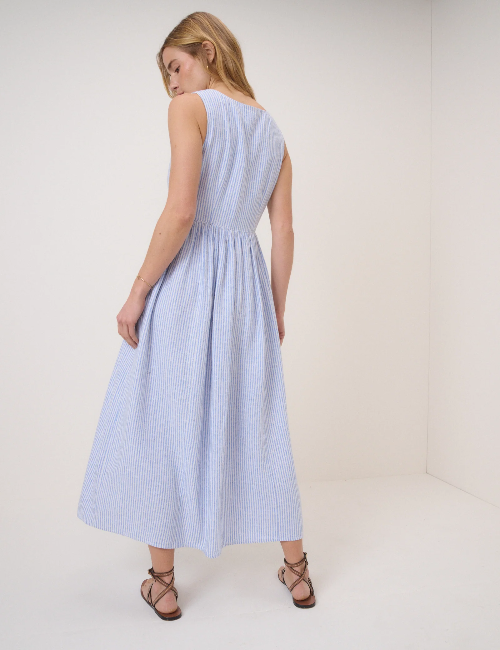 Blue Pinstripe Cora Midi Dress - Image 4