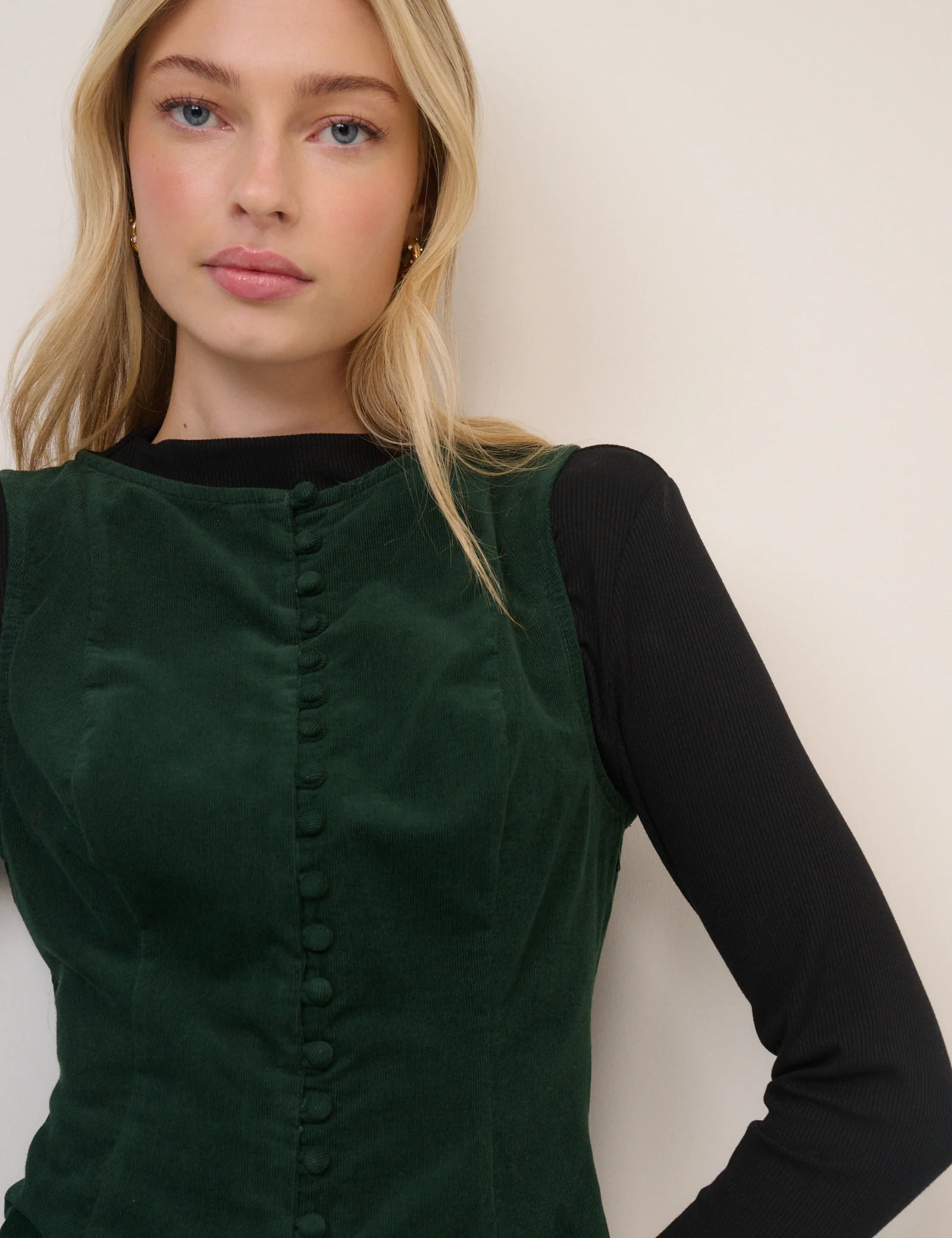 Forest Green Cord Claudia Mini Pinafore Dress - Image 2