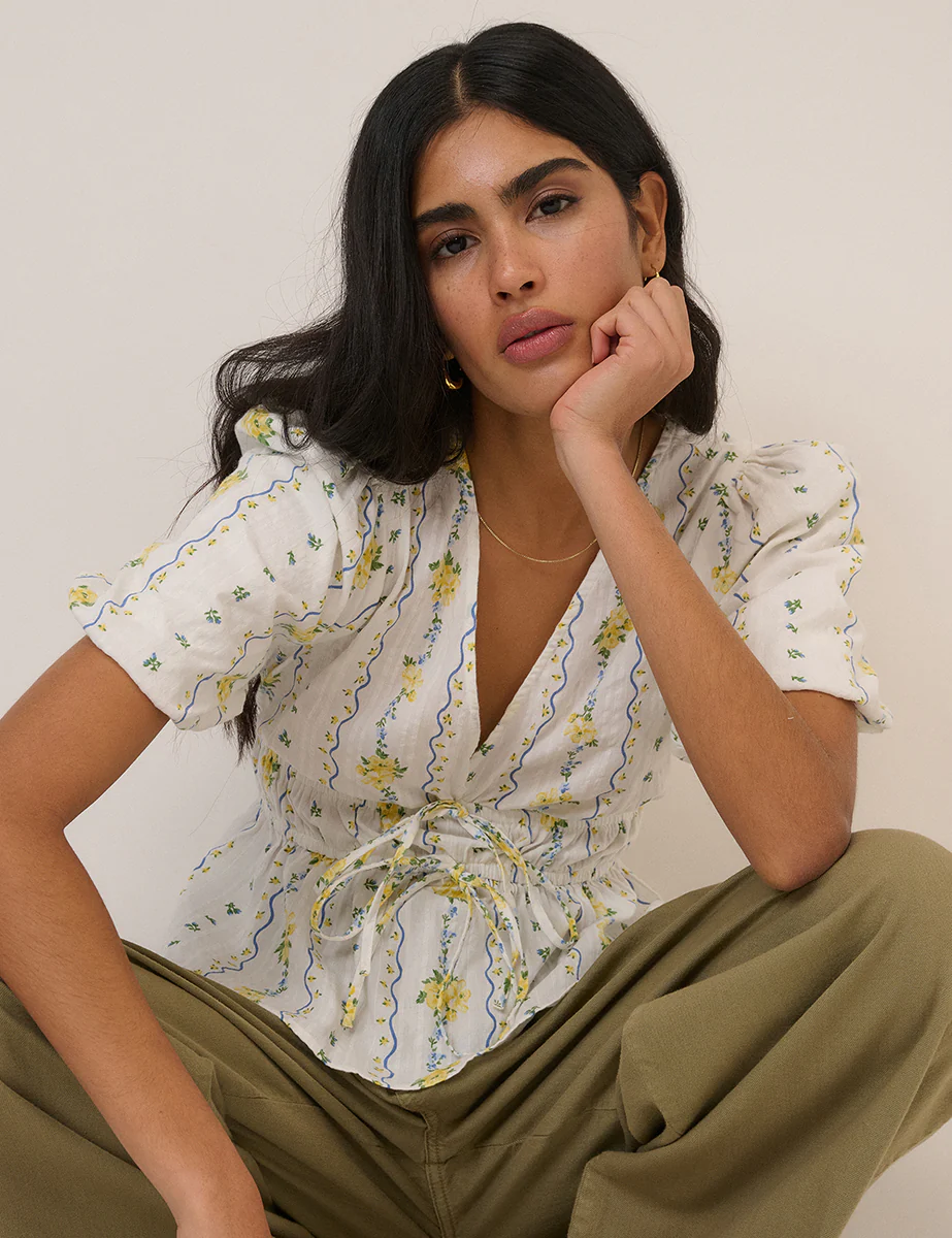 White Ditsy Floral Cordelia Top - Image 3