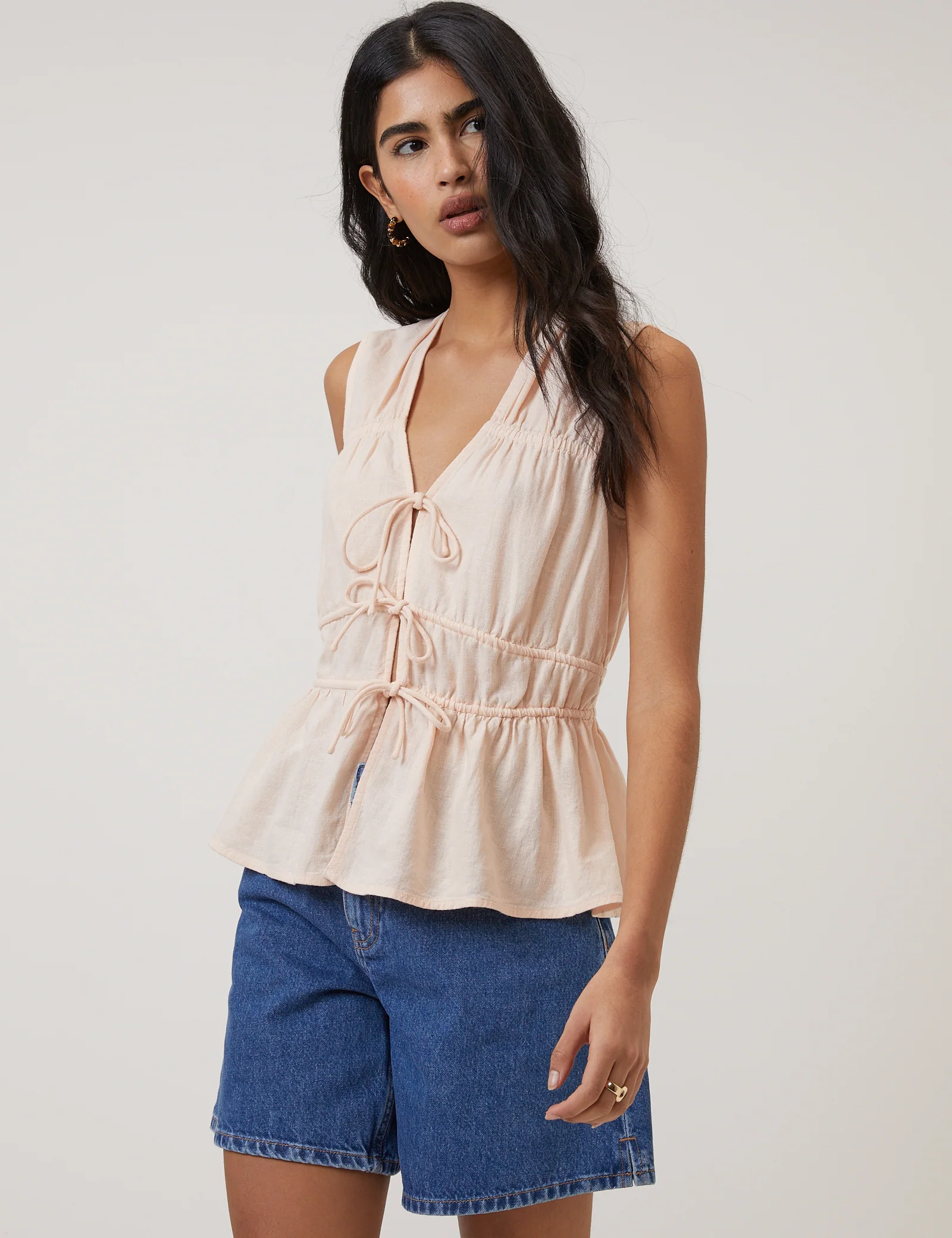 Pink Cordie Ruched Tie Front Top - Image 2