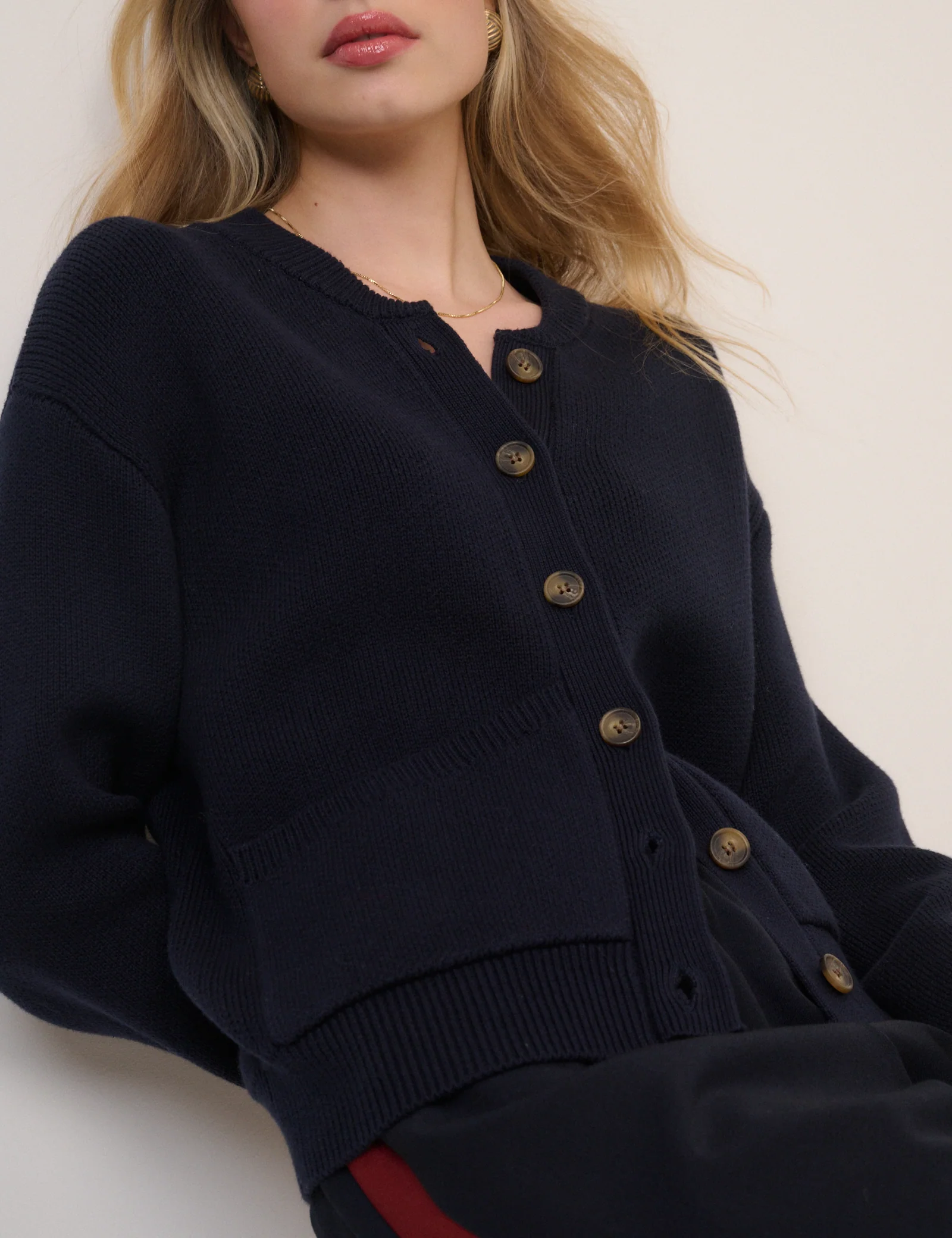 Navy Stitch Bomber Cardigan - Image 4