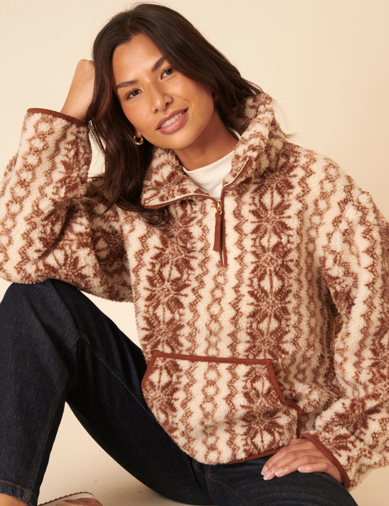 Cream & Brown Borg Jacket - Image 3